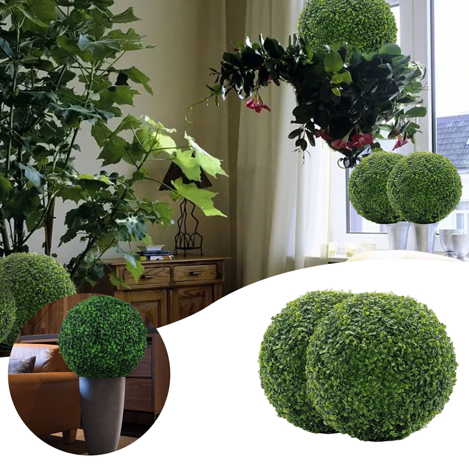 thumbnail video image 2 of Clearance! Kingtowag Fake Flowers Artificial Boxwood Balls Topiary Ball Plants for Arcades Decks Outdoor Walkways Boxwood Balls Lifelike Plants Clean Look Artificial Balls 1 Count, 2 of 4