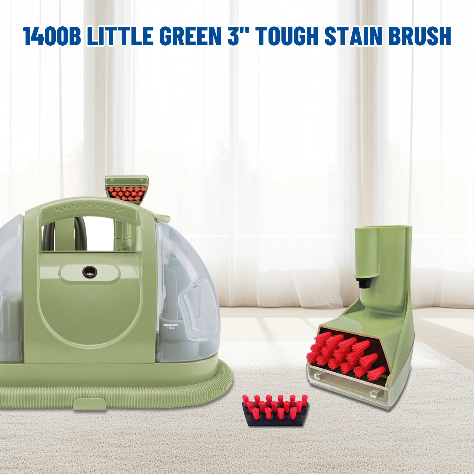 thumbnail video image 2 of 1400B Little Green 3" Tough Stain Brush Tool Replacement for Bissell Little-Green Upright & Portable Carpet Cleaners for 1400B 1425 3860 1400W 1400 2290A Series,Green,1 Brush,1 Replacement Brush., 2 of 11