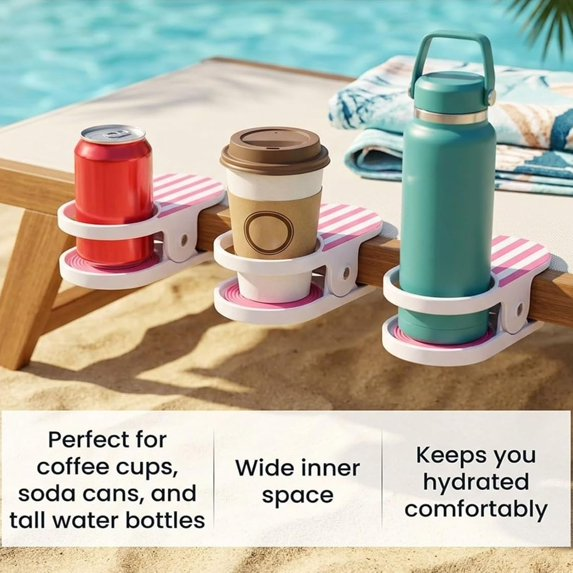 thumbnail video image 2 of Fountwell Clip On Drink Holder Hanging Cup Holder Clamp for Beach Chair Desk Table Pool, 2 of 10