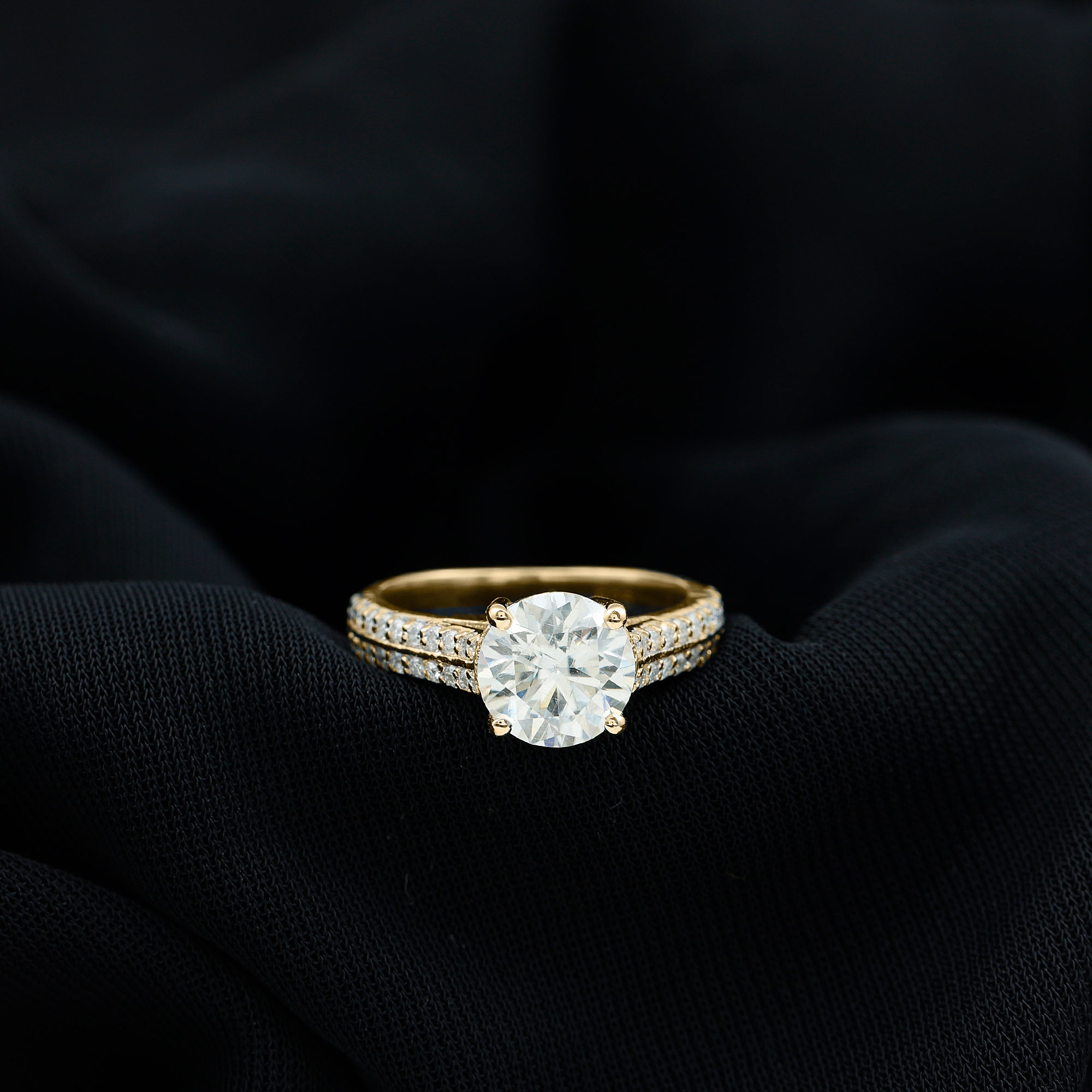 thumbnail video image 2 of Rosec Jewels Lab Grown Diamond Ring 2 Carat - 8 mm Round Engagement Ring with Side Stones, 925 Sterling Silver, US 4.00, 2 of 9