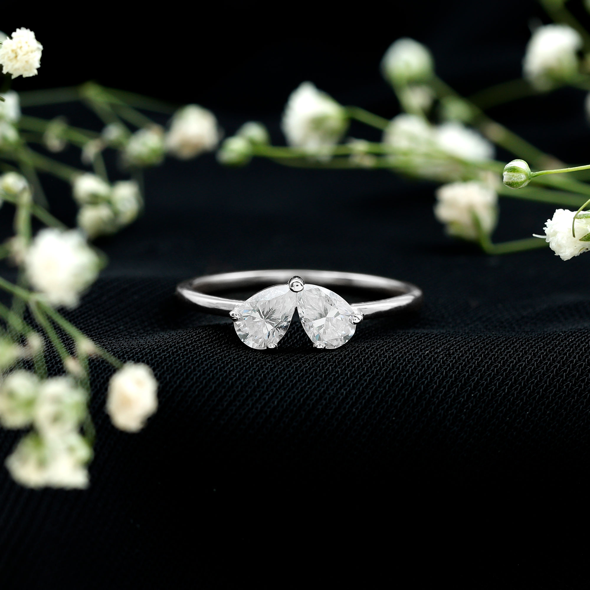 thumbnail video image 2 of Rosec Jewels Lab Created Diamond Ring for Women - Two Stone Promise Ring - EF-VS Quality, 925 Sterling Silver, US 4.00, 2 of 9