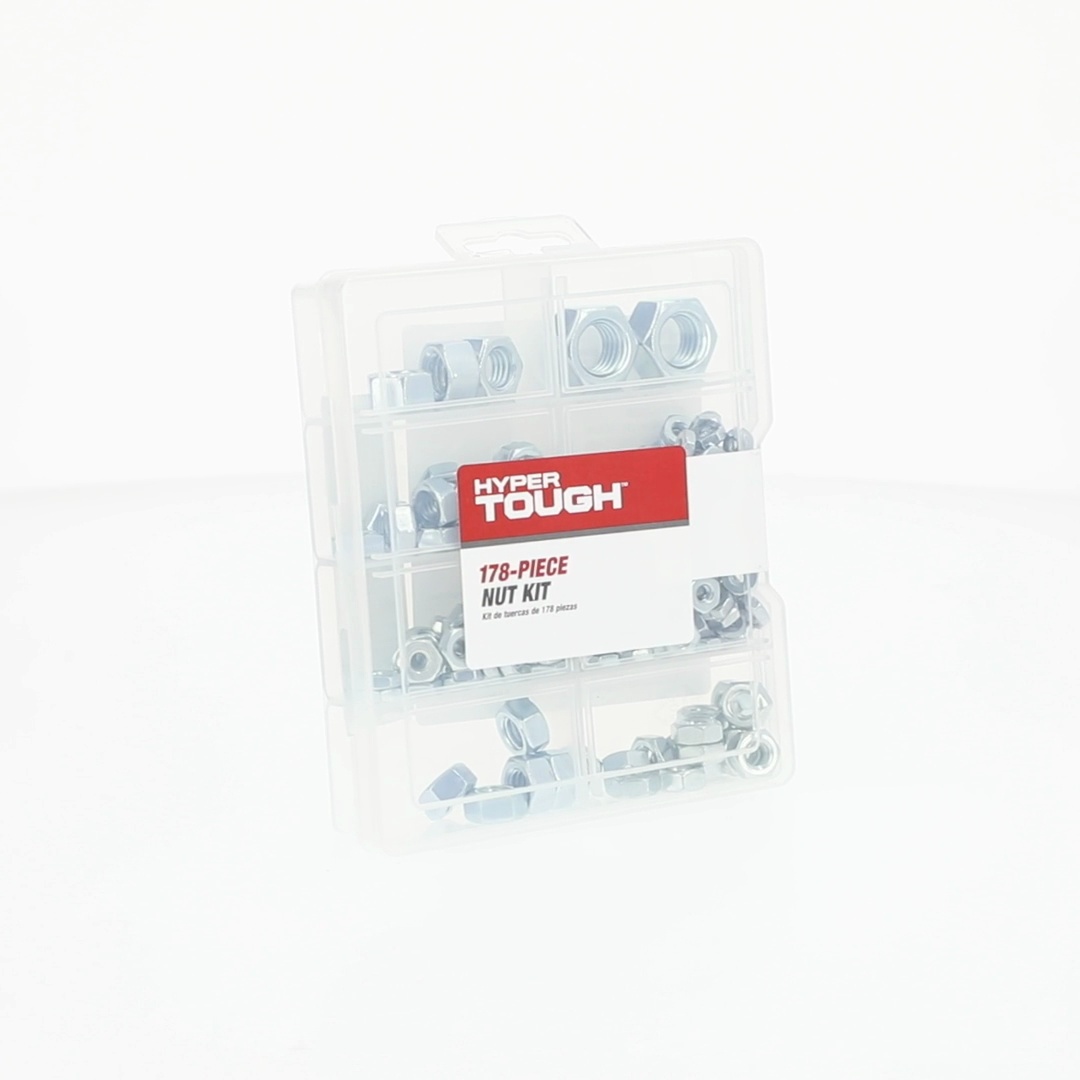 Hyper Tough 178-Piece Hex Nut Assortment, Carbon Steel, Zinc Hyper Tough 178-Piece Hex Nut Assortment, Carbon Steel, Zinc