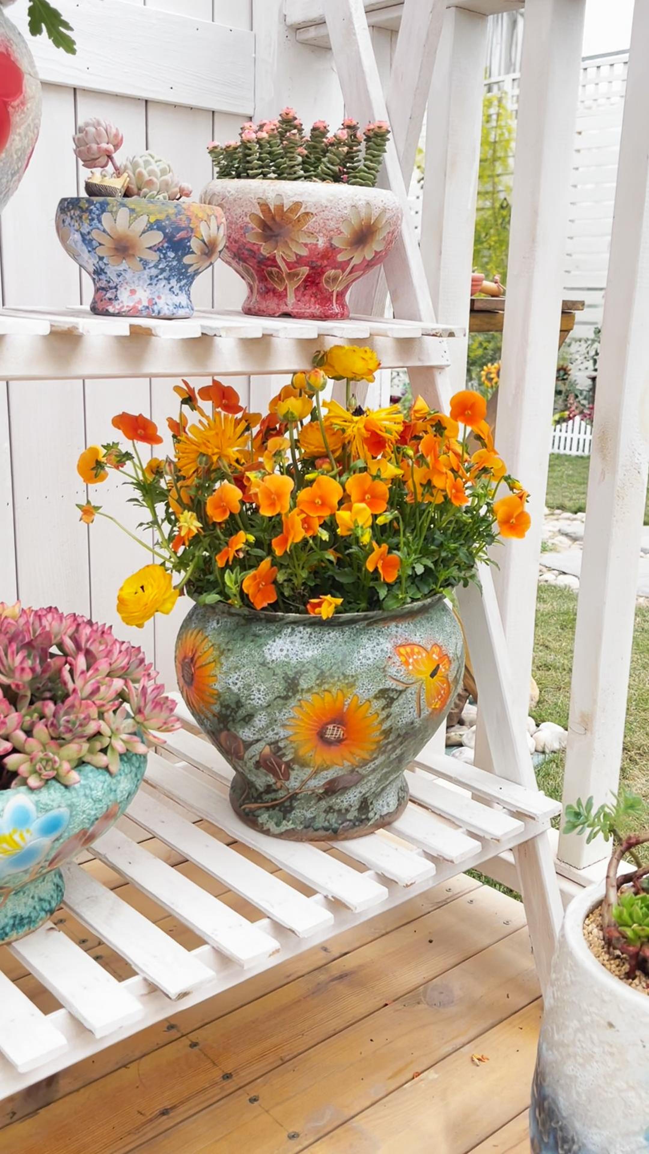 thumbnail video image 2 of Sungmor Ceramic Hand Painted Succulent Flower Pots, Large Pottery Pots for Indoor Outdoor Plants, Decorative Ceramic Vase for Flower Arrangement Home Decor, Vintage Centerpieces Flowerpot, 2 of 8