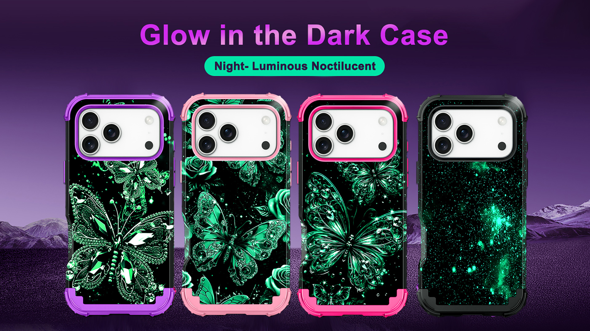 thumbnail video image 2 of Casetego for iPhone 17 Pro 5G Case,Glow in The Dark Three Layer Heavy Duty Shockproof Protection Hard Plastic Bumper+Soft Silicone Protective 6.3 inch Case,Rose Gold Butterfly, 2 of 9