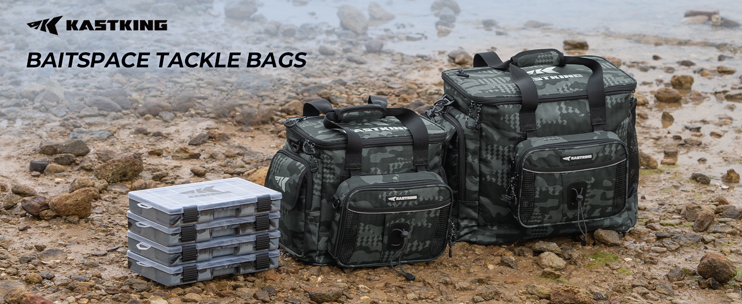 thumbnail video image 2 of KastKing Fishing Tackle Bag With 4 Tackle Boxes & Removable Bait Binder, Water-Resistant Tackle Storage- BaitSpace, 2 of 9