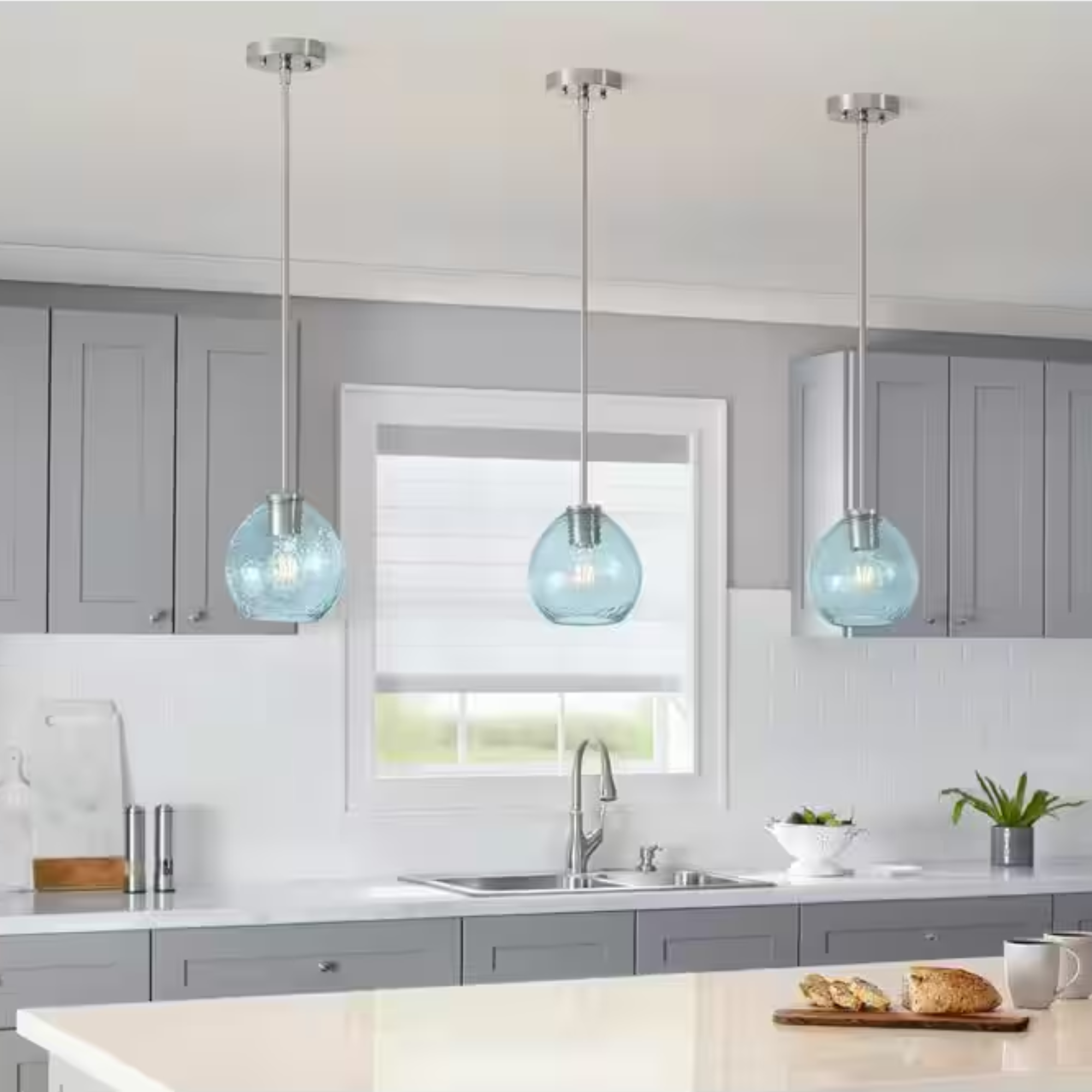 thumbnail video image 2 of 7.16 in. Blue Bubble Glass Globe Pendant Lamp Shade, 3-Pack – Decorative Replacement Light Shades with 2.25 in. Lip Fitter – Bubble Textured Glass, 2 of 6