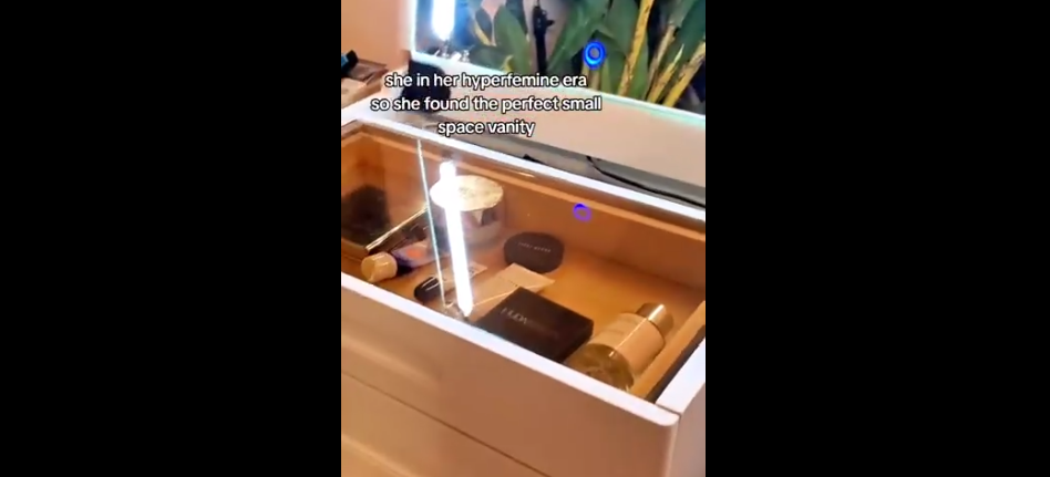 thumbnail video image 2 of Muwuele Wood Small Vanity Desk with Flip Top Mirror,  Brightness Adjustable Lights, Makeup Vanity with Drawers, Dressing Table for Bedroom, White, 2 of 11