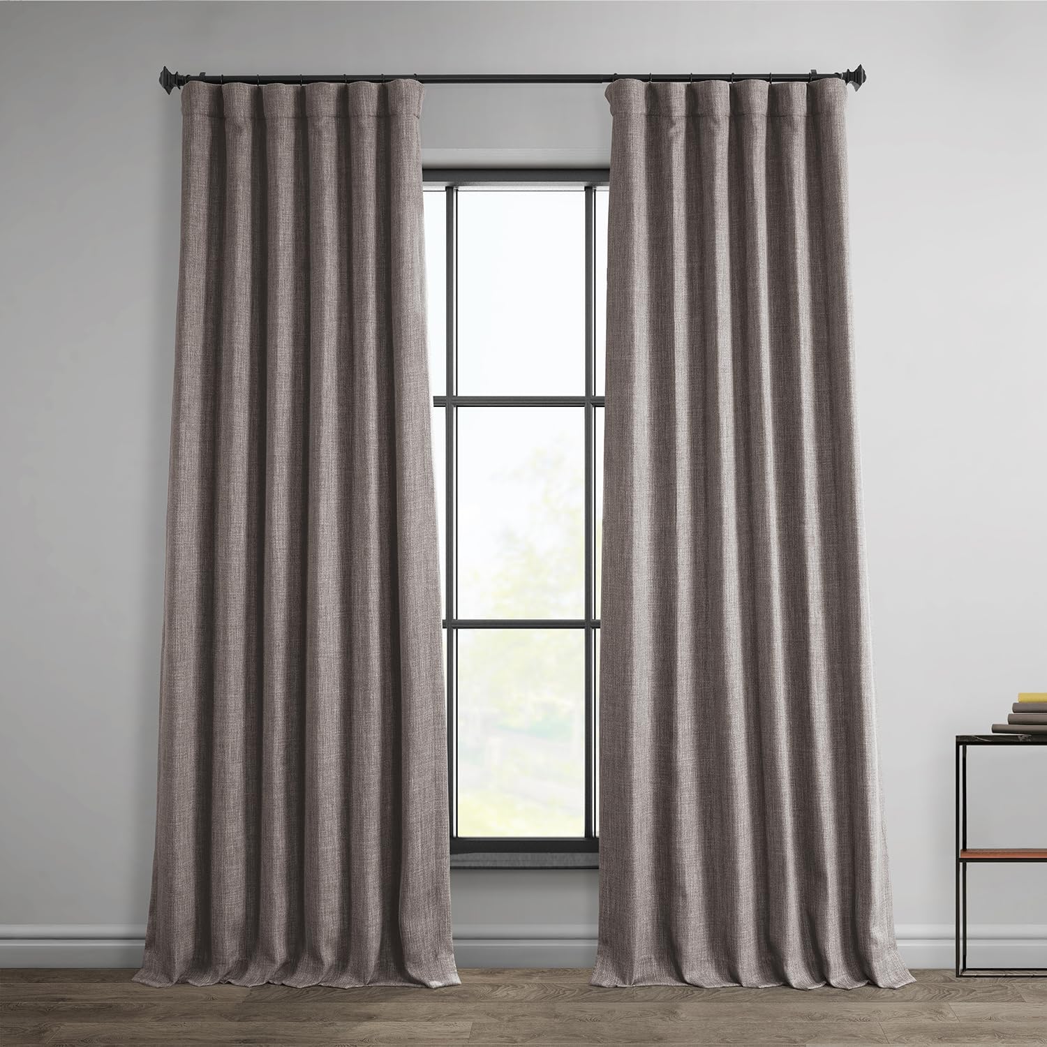 thumbnail video image 2 of HPD Half Price Drapes Mink Faux Linen Room Darkening Curtains for Bedroom & Living Room Curtains (1 Panel), Door & Window Curtains 63 inch length, Rod Pocket Curtains, 50W X 63L, 2 of 9