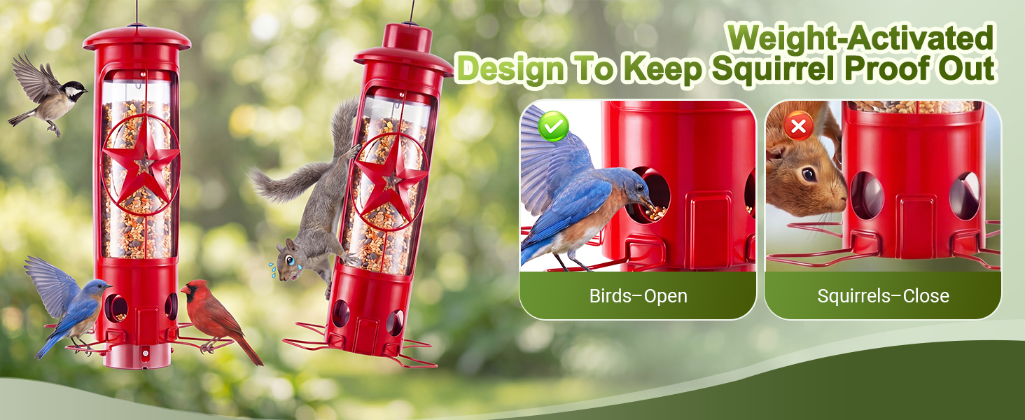 thumbnail video image 2 of Squirrel Proof Bird Feeders for Outdoors Hanging, Metal Squirrel Proof Bird Feeder with Gravity Protection, 3LB Large Capacity Wild Bird Feeders for Outside Finch, Cardinal, Blue Jay, 2 of 8