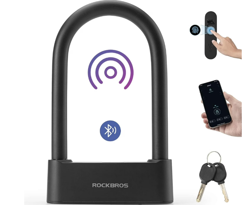thumbnail video image 2 of Rockbros Heavy Duty Smart Remote Bike U Lock Fingerprint Bicycle Locks, Black, 2 of 6