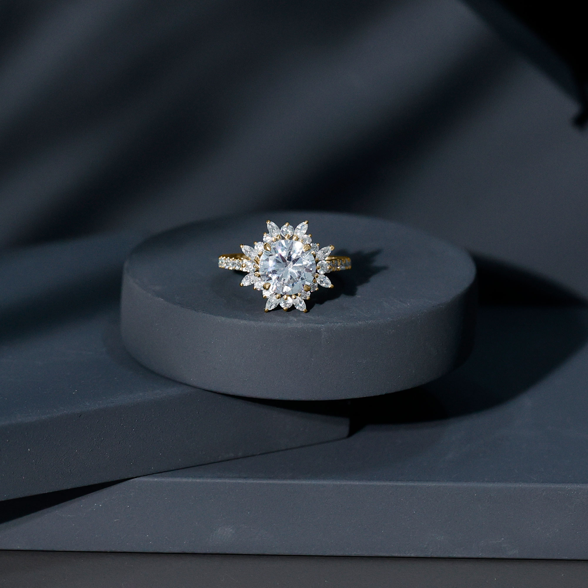 thumbnail video image 2 of Rosec Jewels Lab Created Diamond Cocktail Ring with Halo (EF-VS Quality Certified) Big Diamond Ring for Women, 10K Yellow Gold, US 3.00, 2 of 8