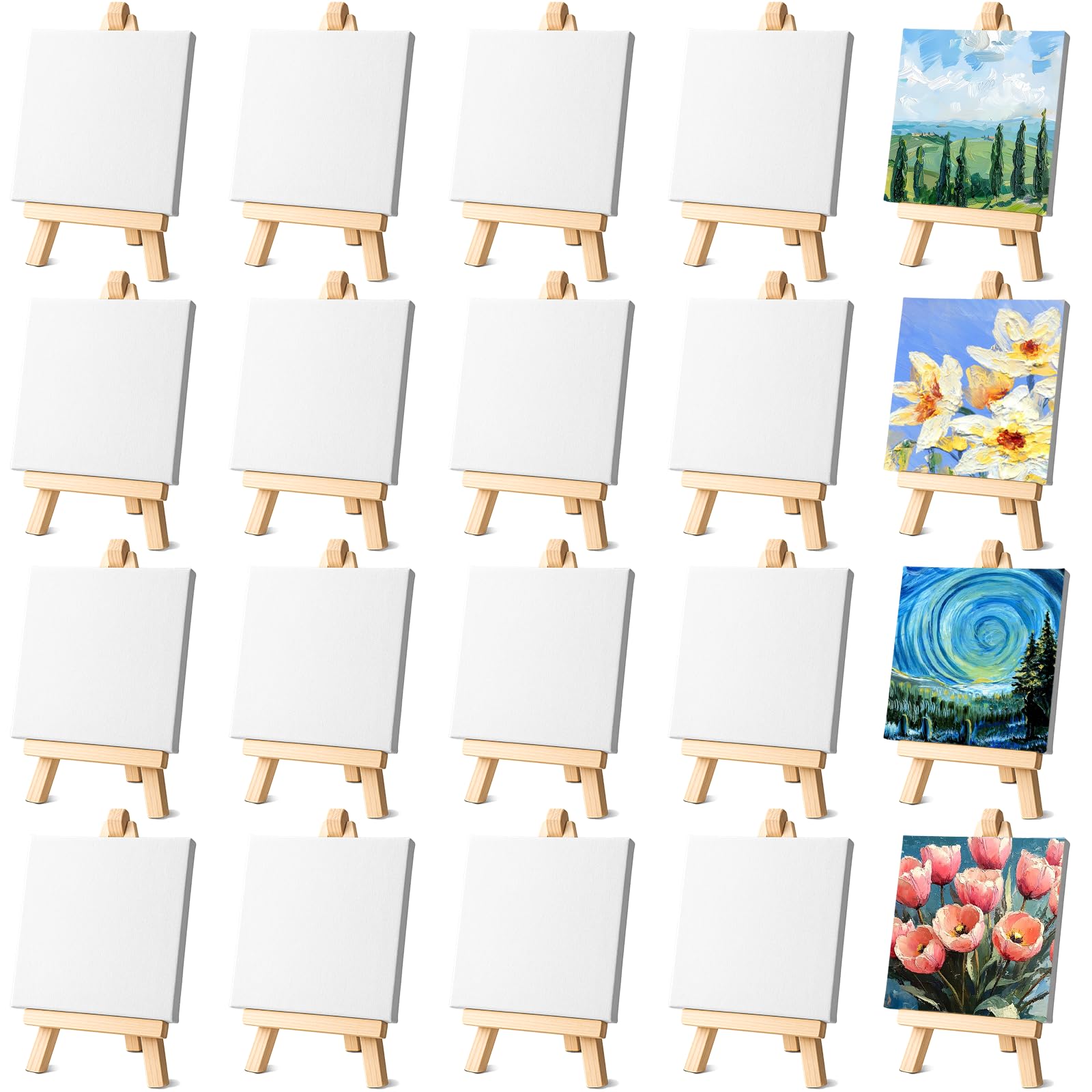 24 Pack Small Painting Canvas with Mini Easel, 4 x 4 Inch Mini Canvases ...