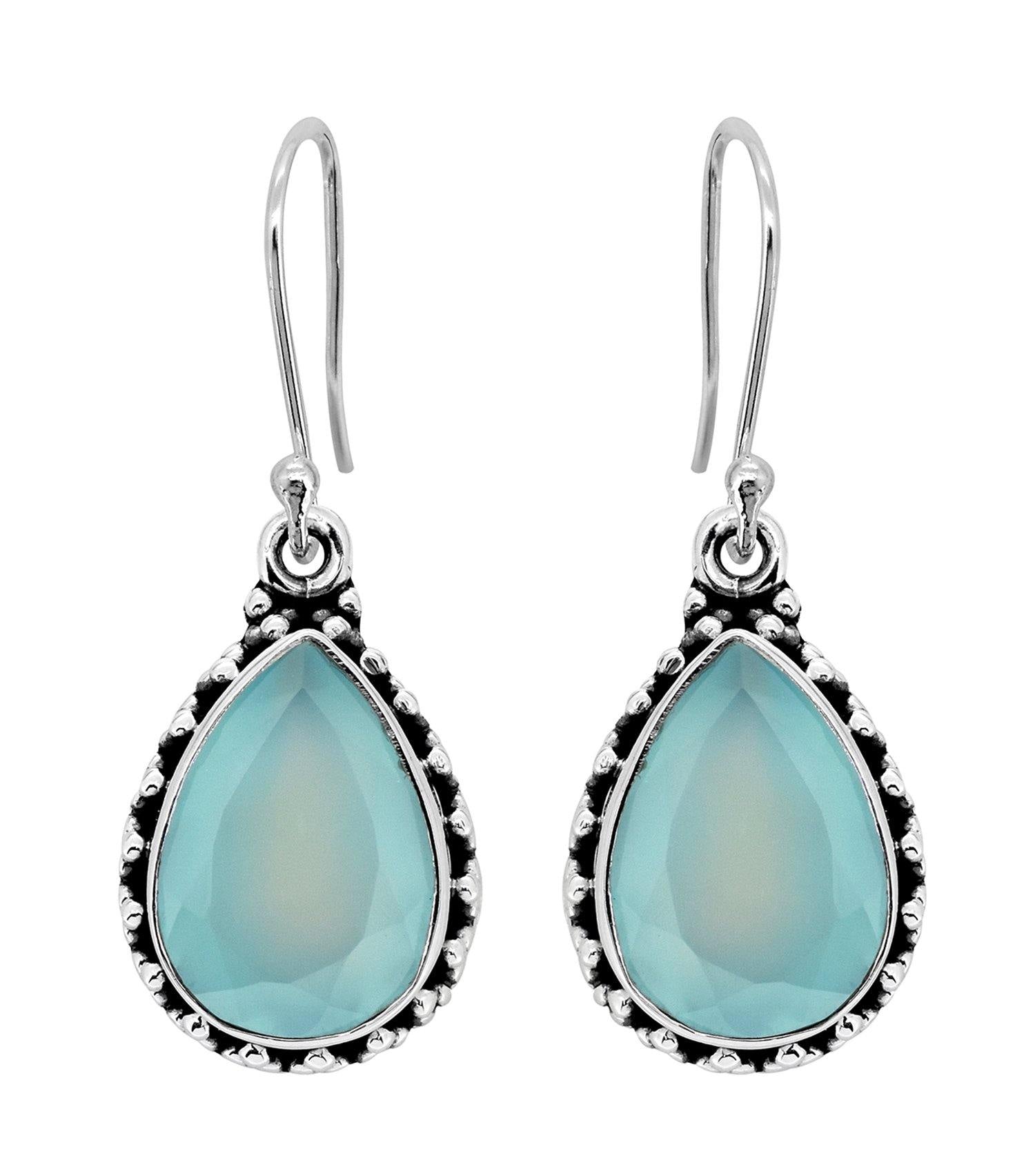 thumbnail video image 2 of Sechi Aqua Chalcedony Solid 925 Sterling Silver Teardrop Dangle Earrings Valentines Day Gifts, 2 of 9