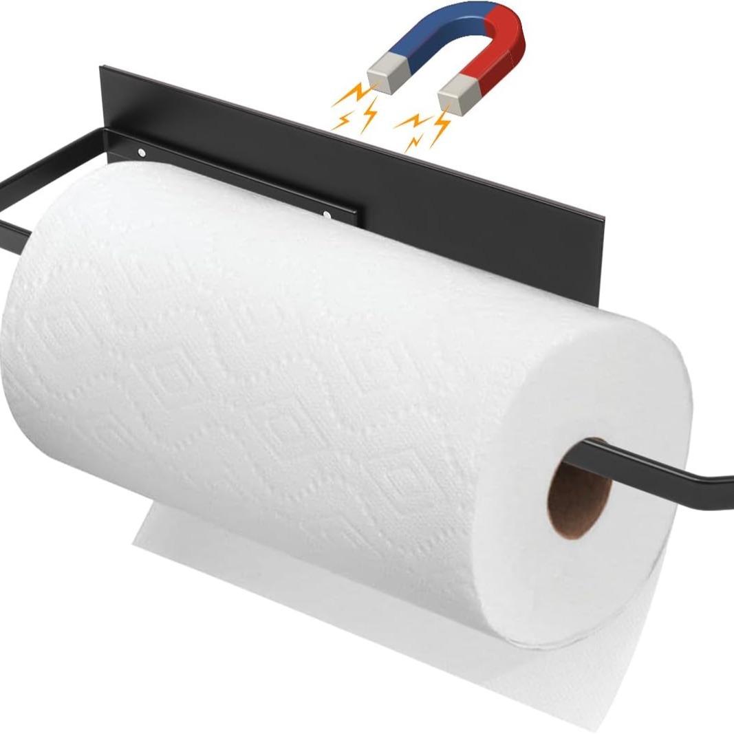 thumbnail video image 2 of Magnetic Paper Towel Holder for Fridge, Toilet Paper Roll Holder Magnet Towel Rack Wall Mount Fridge Organizer for Paper Towels Rolls Bathroom Pantry RV Kitchen Storage, Black, 2 of 10