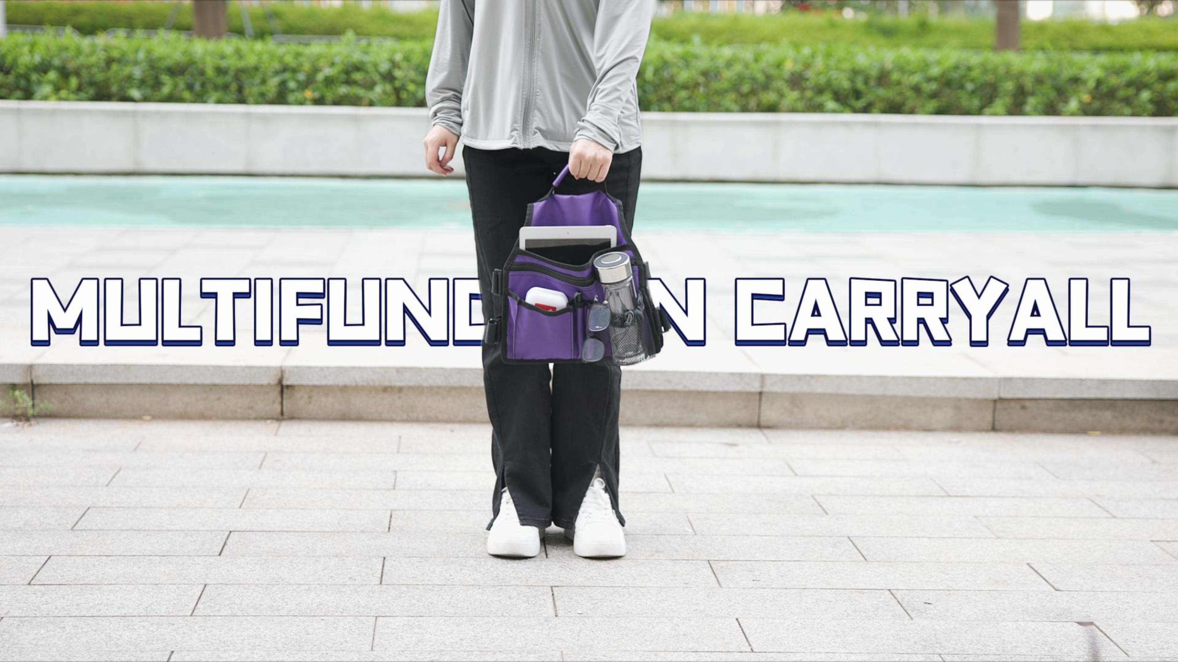 thumbnail video image 2 of SupreGear Side Mount Walker Bag, Waterproof Folding Walker Organizer Pouch with Cup Holder, Double-Sided Storage, Plaid Green, 2 of 9