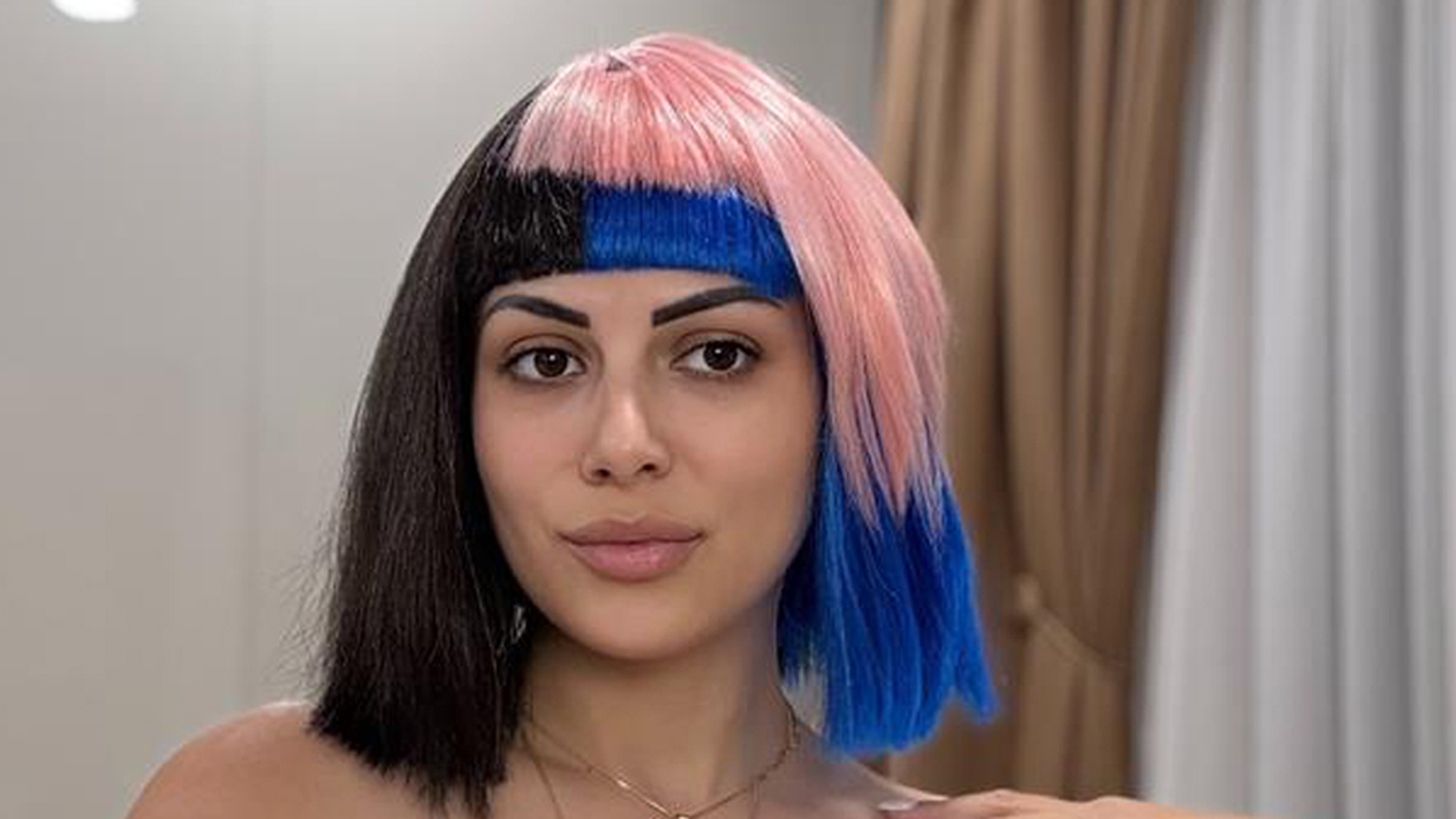 thumbnail video image 2 of HPO Adult Womens Bob Wig | Black, Pink, & Blue Celebrity Wig | Premium Breathable Capless Cap, Synthetic Fiber, 2 of 8