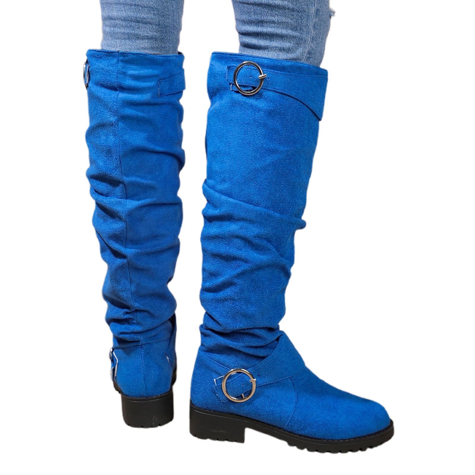 thumbnail video image 2 of Gyexs Knee High Boots Women Wide Calf Comfortable Platform Flat Tall Boot Stylish Round Toe Fall Winter Casual Boots Blue Size 6, 2 of 10