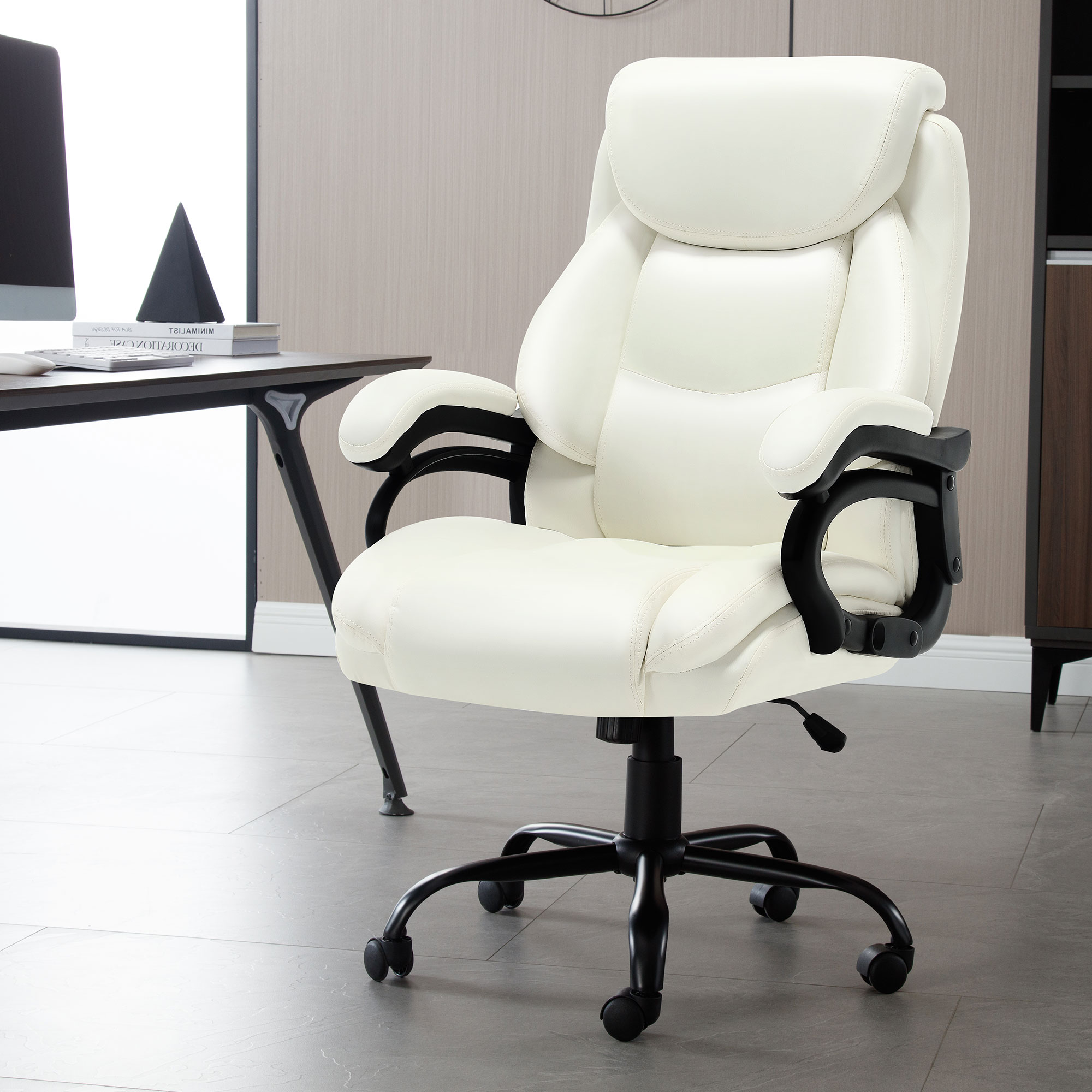 thumbnail video image 2 of JONPONY Big and Tall Office Chair 500LBS Wide Seat Ergonomic Computer Desk Chair High Back Executive Leather Chair Adjustable Task Chair Lumbar Back Support 8 Hours Heavy Duty Design,White, 2 of 13