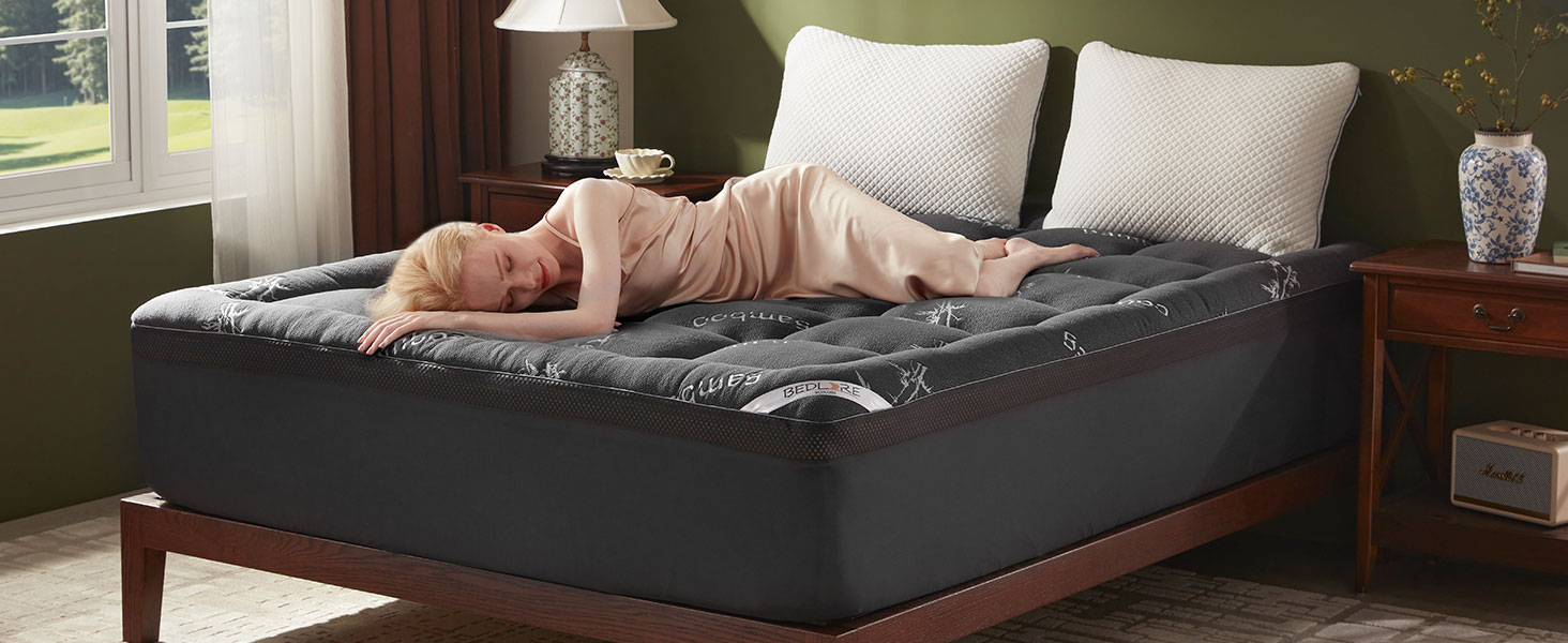 thumbnail video image 2 of BEDLORE Mattress Topper Full Size, 2" Gel Memory Foam Plus 2" Plush Pillow Top Pad, 4 " Mattress Pad Cover for Back Pain, 2 of 10