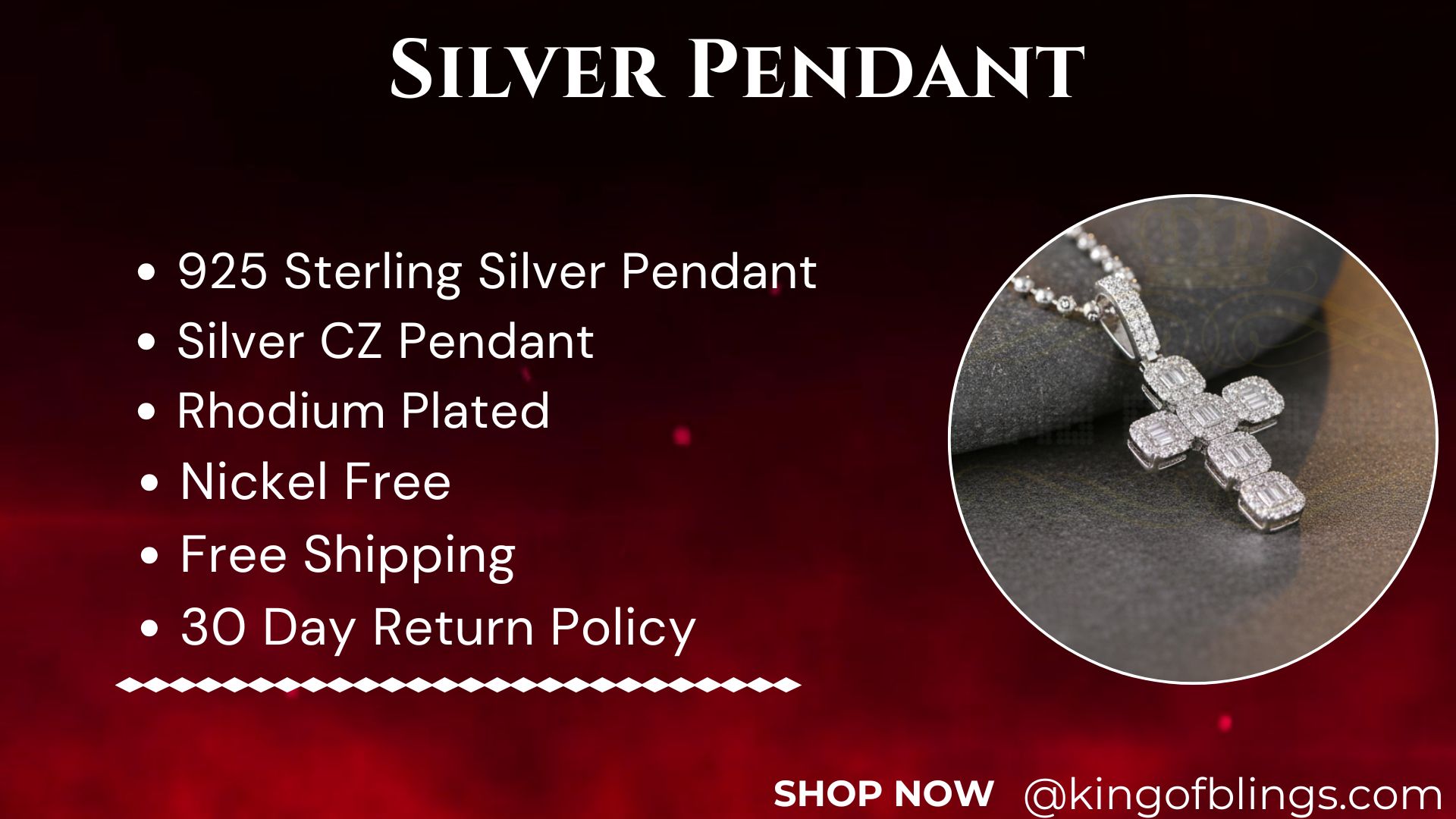 thumbnail video image 2 of King of Bling's White Sterling Attractive Silver CROSS Shape Pendant With 2.96ct Cubic Zirconia, 2 of 14