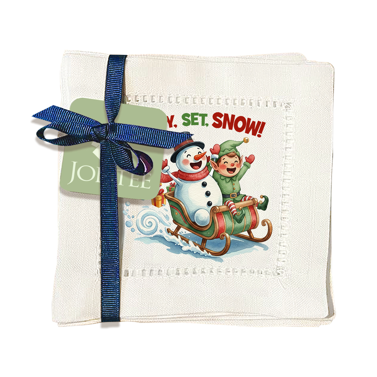 thumbnail video image 2 of Jolitee Decorative Hemstitch Cocktail Napkins, 6"x6" Washable Linen-Like Cloth Napkins, Handmade for Entertaining and Everyday Use (Ready Set Snow), 2 of 9