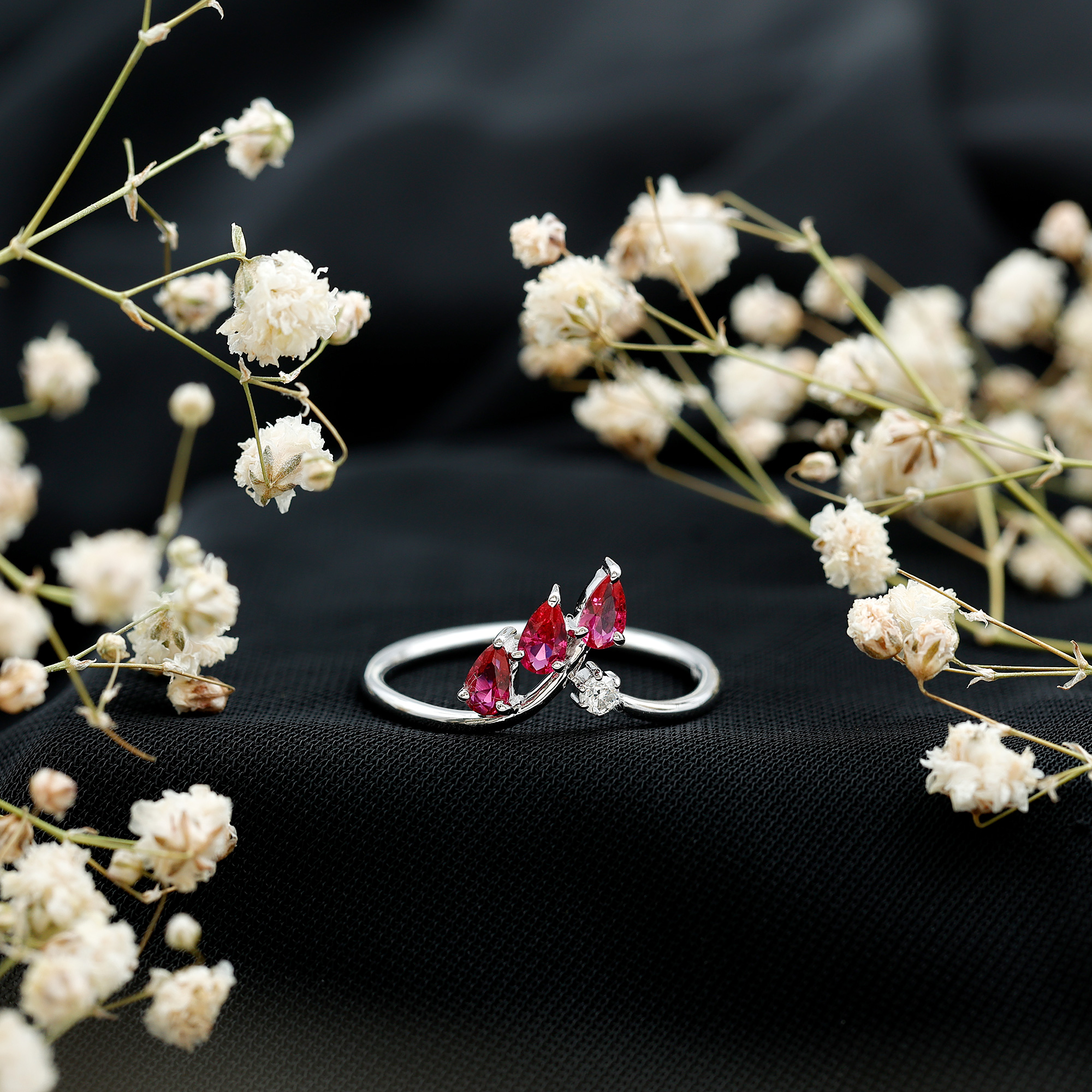 thumbnail video image 2 of Rosec Jewels Lab Created Ruby and Diamond Ring - Sterling Silver Ruby Ring for Women - V Shape Ring - Stacking Ring, US 7.00, 2 of 9
