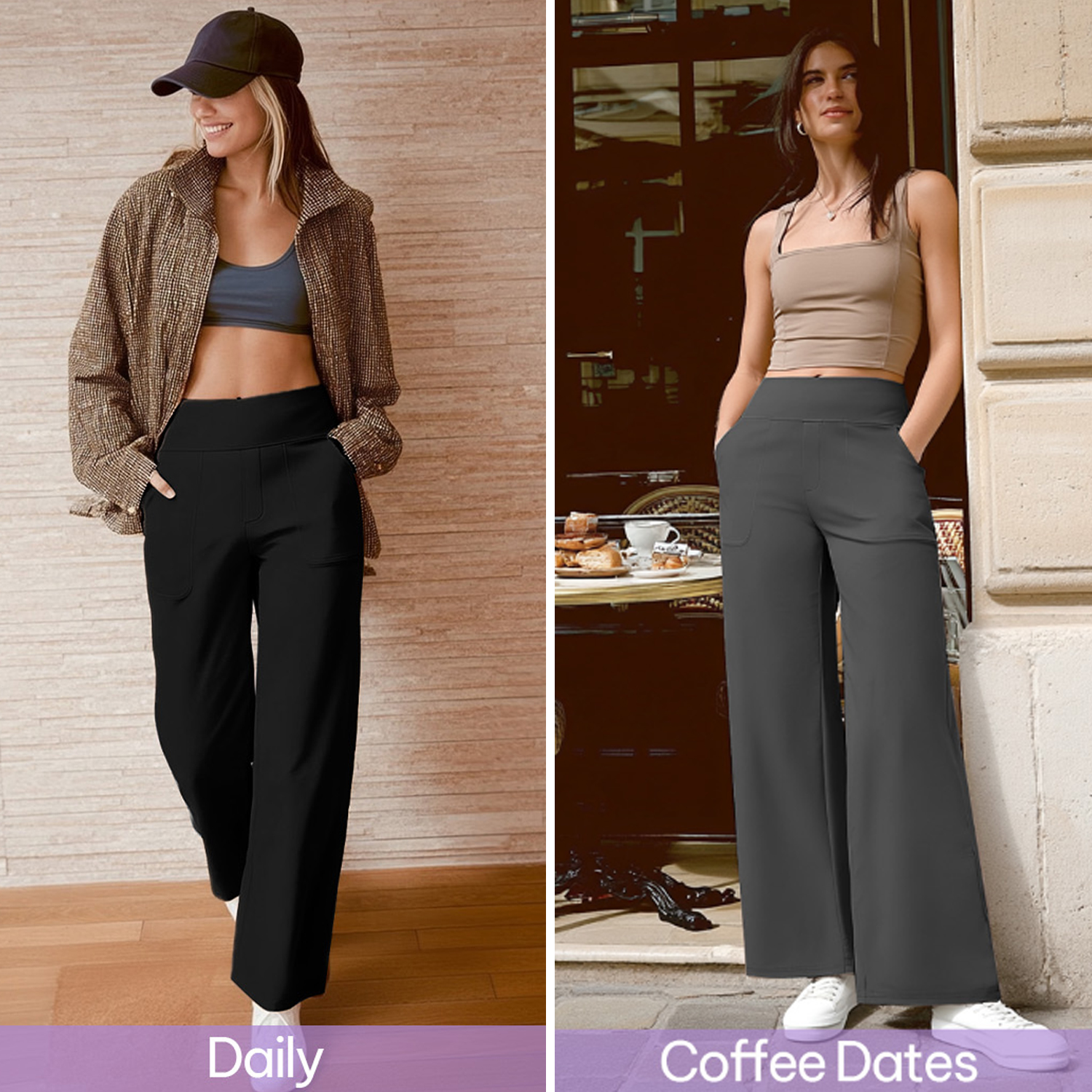 thumbnail video image 2 of Women Yoga Pants with Pockets Stretchy High Waist Sweatpants Lounge Casual Pants Wide Leg Work Pants, 2 of 11