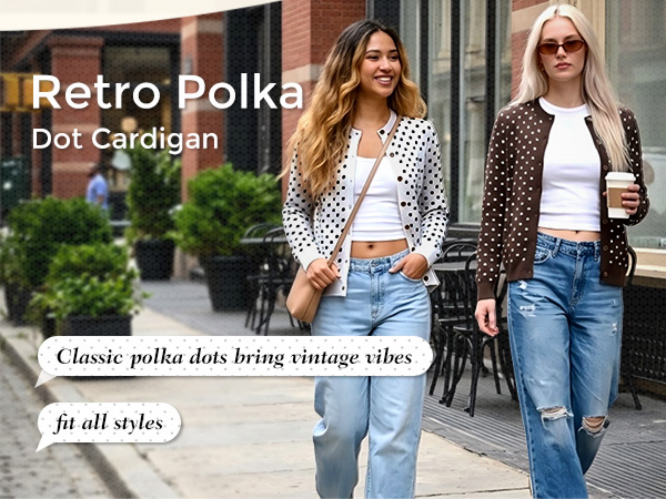 thumbnail video image 2 of NAYTOAO Women's Polka Dot Cardigan Sweater, Crew Neck Button Down Long Sleeve Knit Open Front Casual Outerwear for Fall Winter, 2 of 8