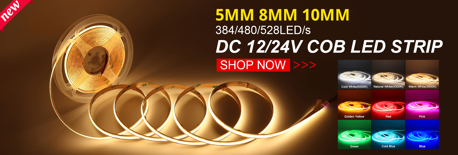 thumbnail video image 2 of 5mm COB LED Strip Light, 16.4FT DC 12V Blue COB Light Strip, 400LEDs/M Cuttable LED Light Strip for Bedroom Home Kitchen Cabinet Decor (NO Power Supply), 2 of 14