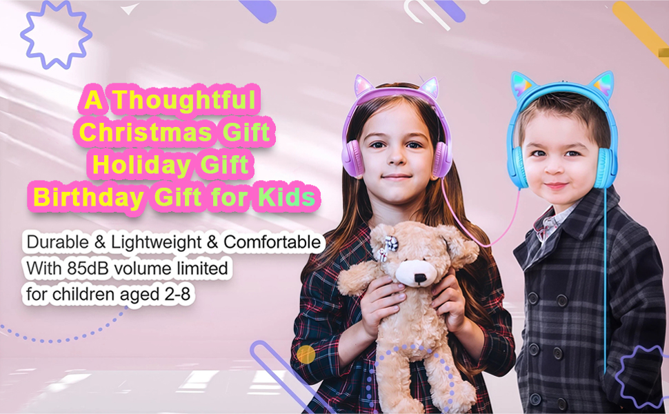 thumbnail video image 2 of Olyre Cat Ear Kids Headphones Wired with Microphone,Safe 85db Volume Limited Children Headphones with RGB Dynamic Lighting and Share Function for Boys Girls for Kids Tablet Laptop Orange, 2 of 7