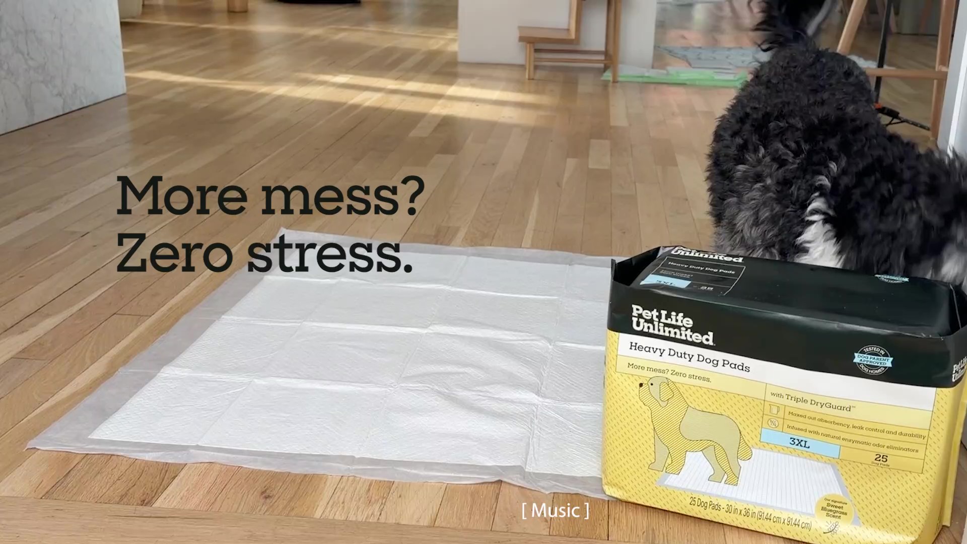 thumbnail video image 2 of Pet Life Unlimited Dog Pads, Heavy Duty, 3XL, 36" x 36", 25ct, 2 of 12