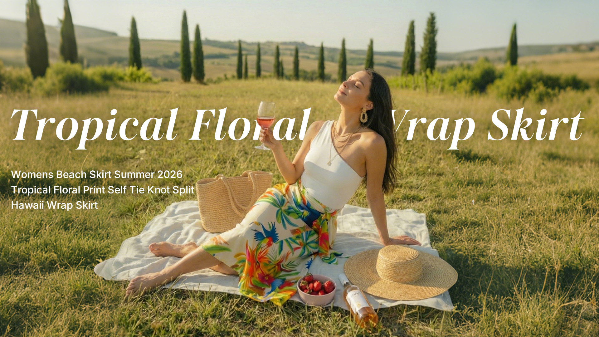 thumbnail video image 2 of CHICME Skirts for Women Boho Tropical Floral Print Wrap Self Tie High Waist Brazilian Beach Vacation Long Skirt Beige-S, 2 of 9