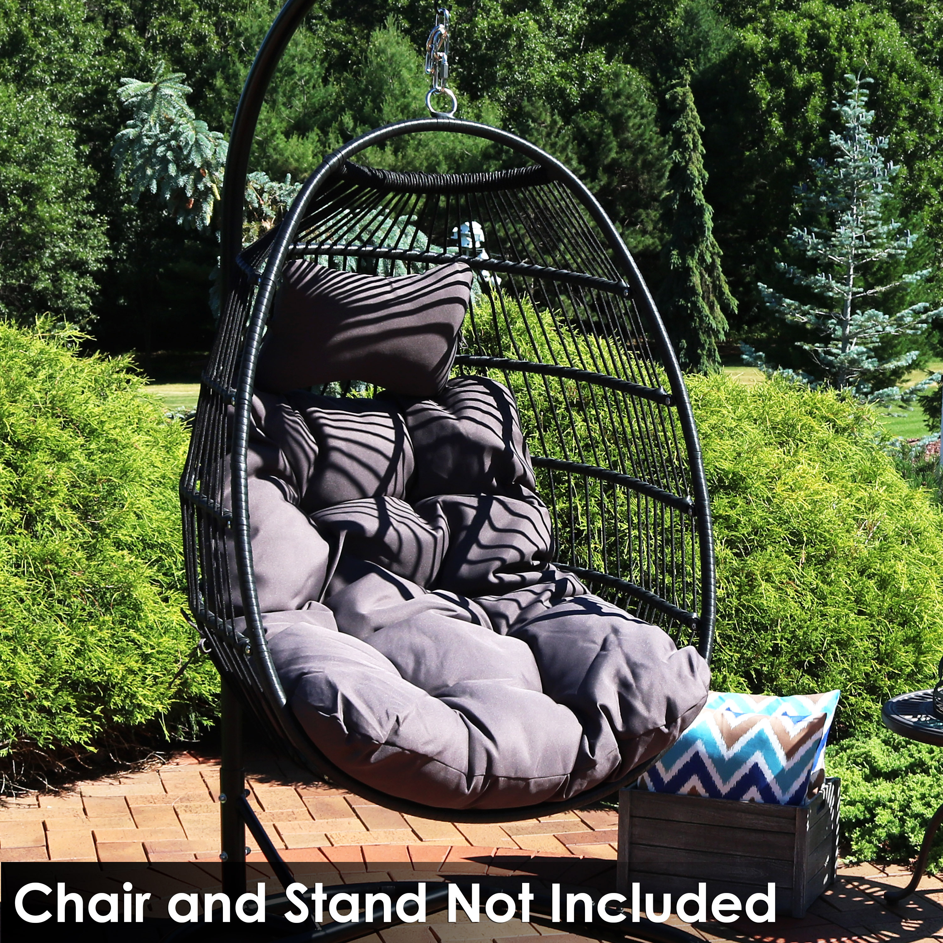 thumbnail video image 2 of Sunnydaze 27" x 43" Blue Replacement Egg Chair Seat Cushion with Pillow, 2 of 7
