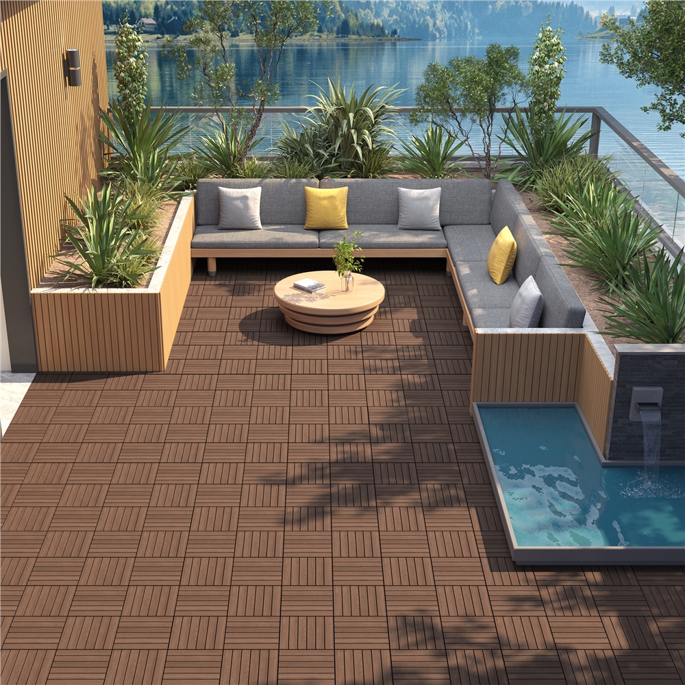 thumbnail video image 2 of Alden Design Indoor & Outdoor Wood Flooring 12" x 12" Tiles for Patio Garden, 27 Pieces, Natural Wood, 2 of 11