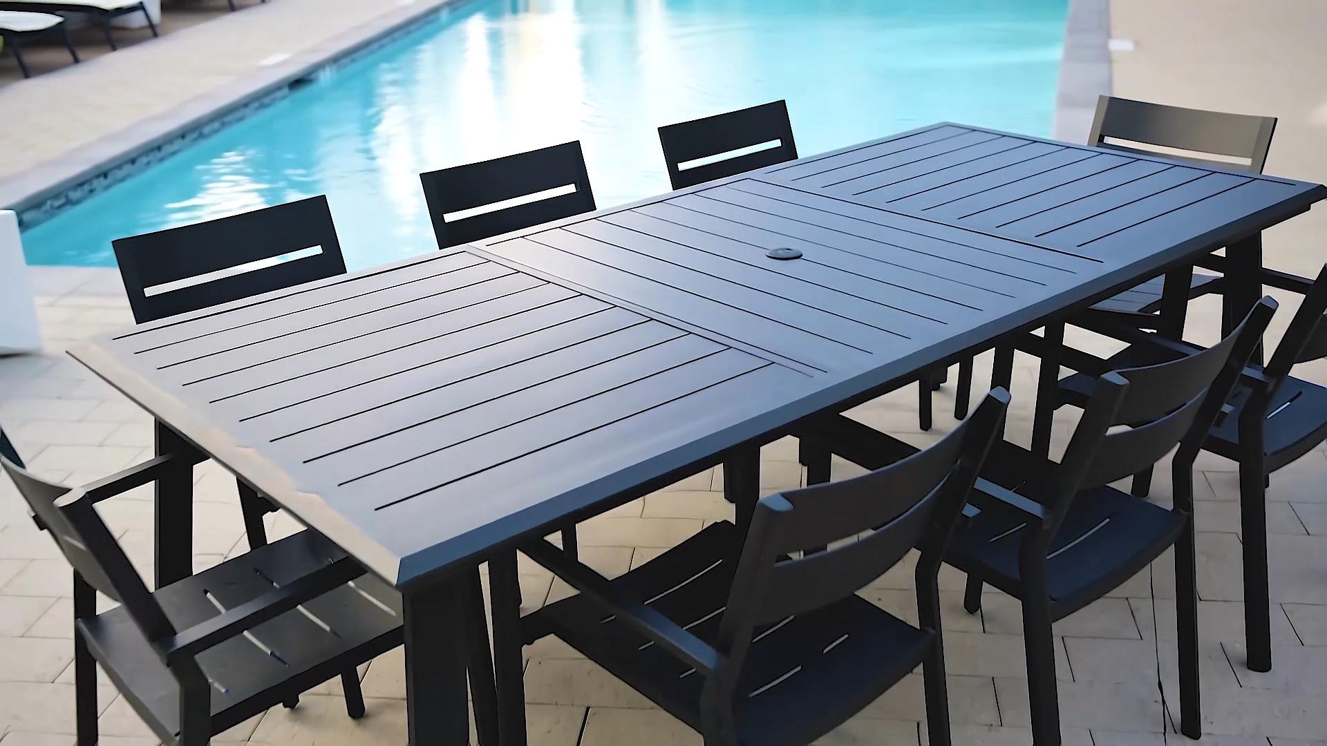thumbnail video image 2 of Crestlive Products 82" Outdoor Aluminum Patio Dining Table for 6-8 People with Umbrella Hole, Weather Resistant Outdoor Dining Table for Backyard, Patio, Garden, Black, 2 of 7