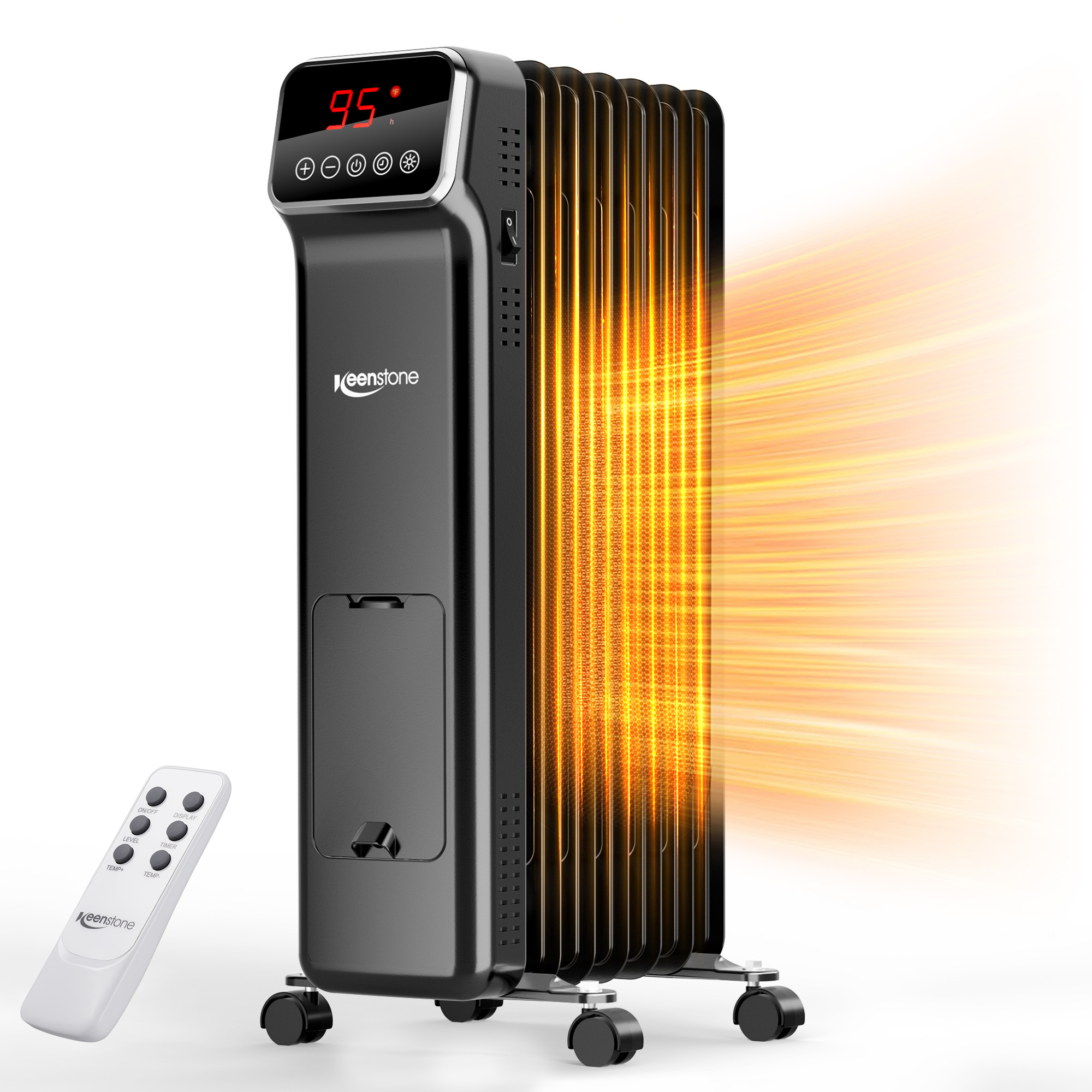 thumbnail video image 2 of VECUKTY 1500W Oil Radiator Heater, Electric Oil Filled Space Heater Radiator with Remote Control,Safe Tip-Over Protection, 24h Timer Led Digital Display,Black, 2 of 13