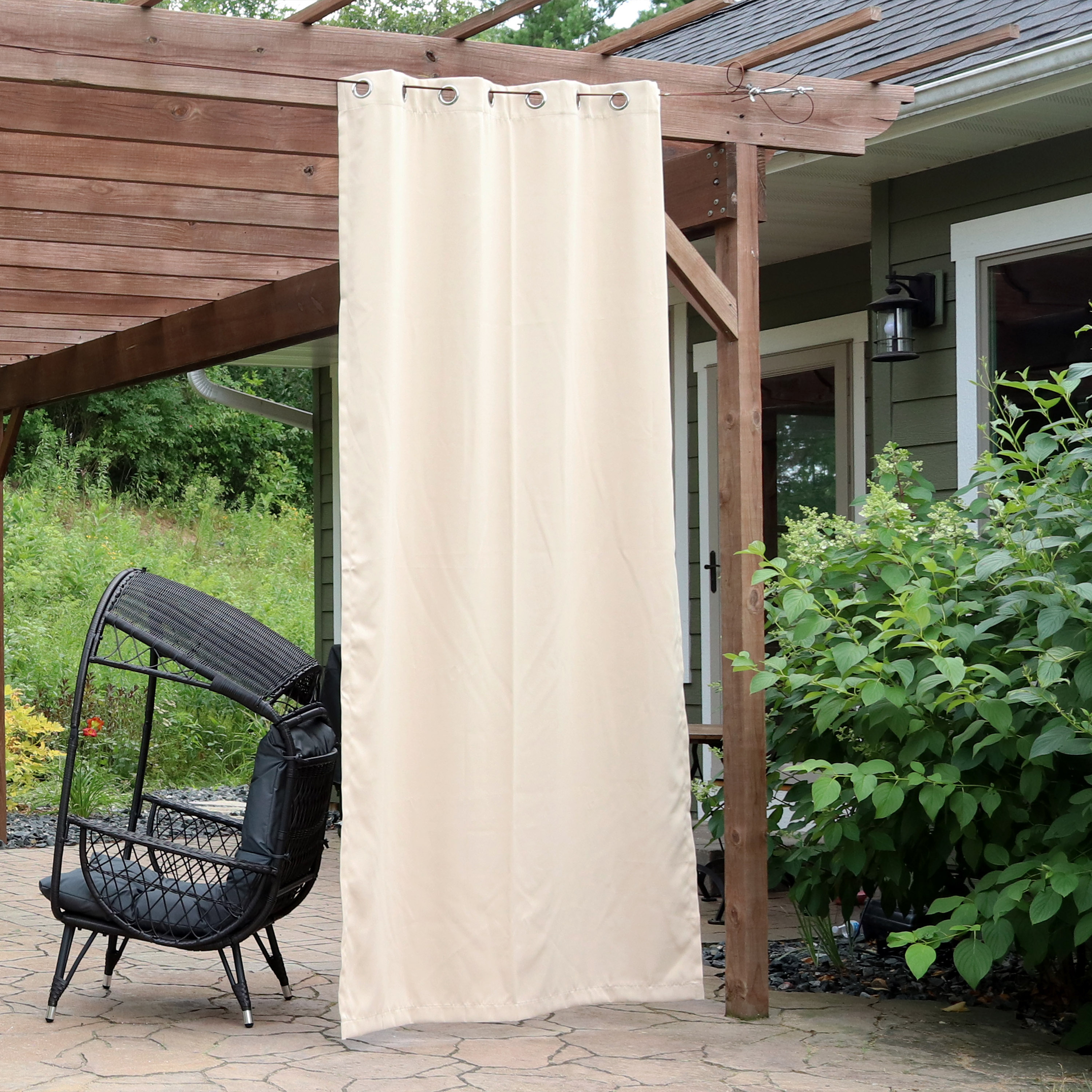thumbnail video image 2 of Sunnydaze Modern 2-Piece Beige Solid Room-Darkening Indoor or Outdoor Curtain Set, 2 of 14