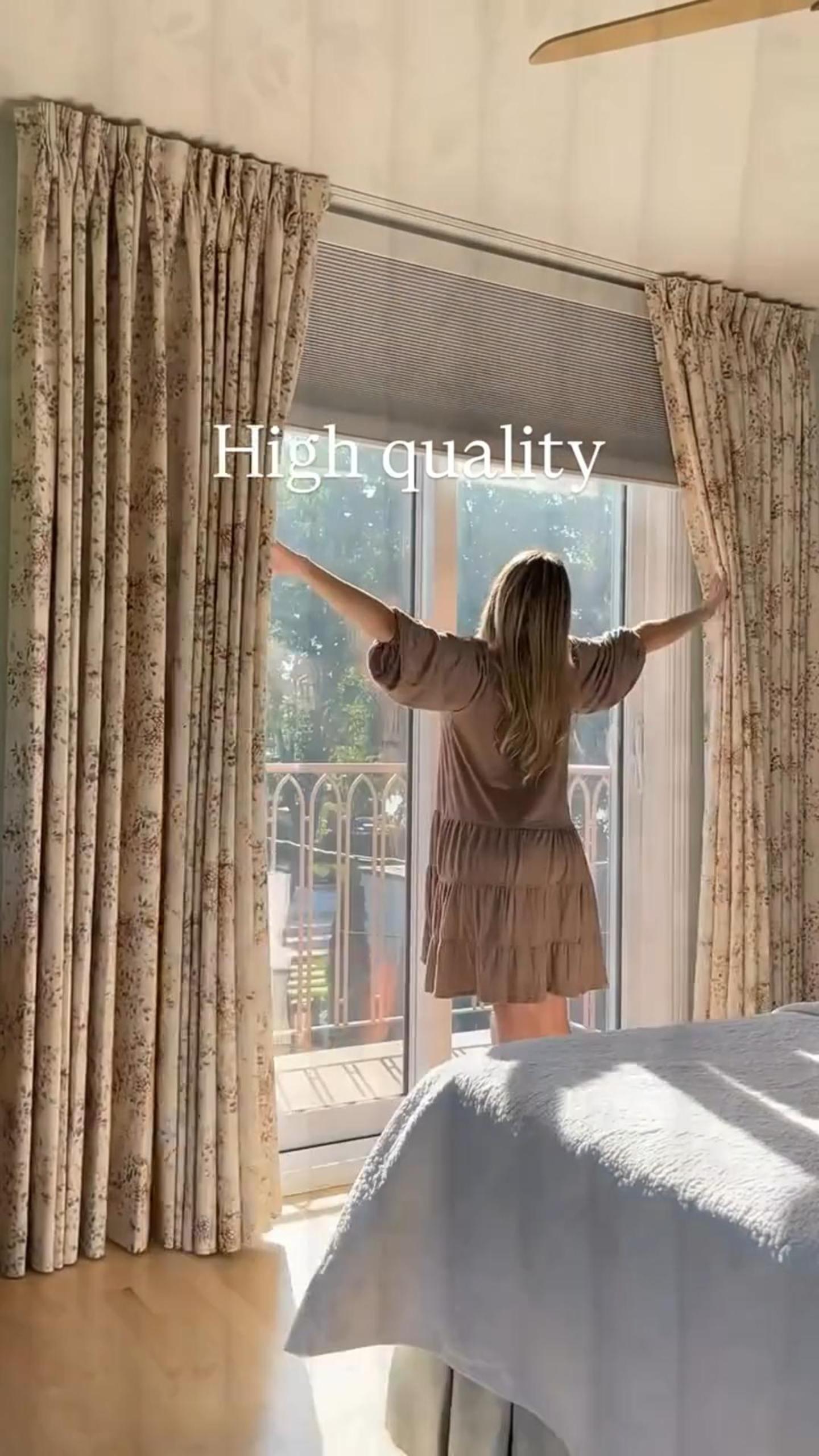 thumbnail video image 2 of TWOPAGES 52"x63" Light Filtering Linen Botanical Artistic Drape Pinch Pleated Curtain for Bedroom, 1 Panel, Waves, 2 of 6