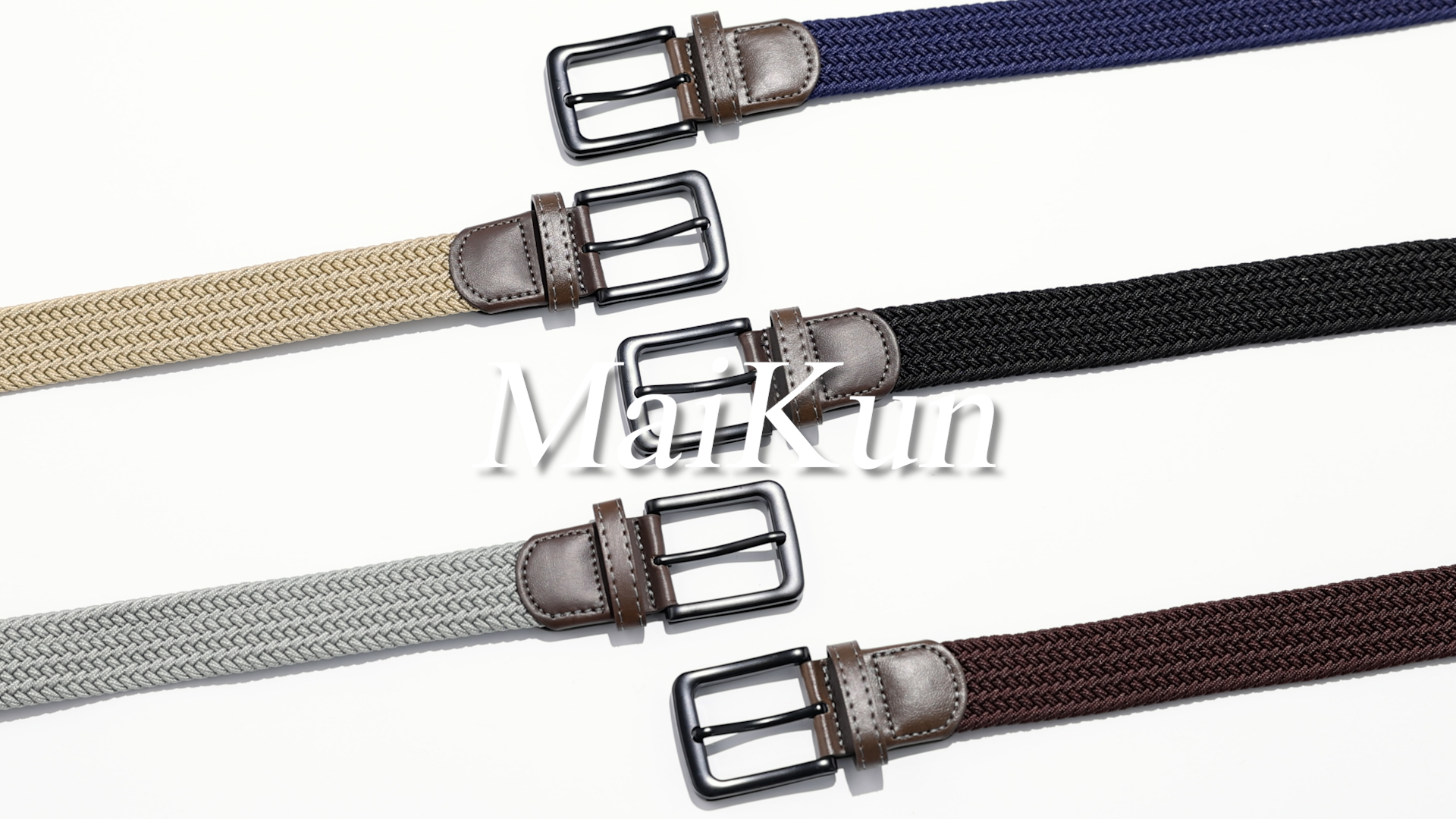 thumbnail video image 2 of Maikun Elastic Belts for Mens Black Buckle Stretch Braided Woven Belt for Work Casual, 2 of 8