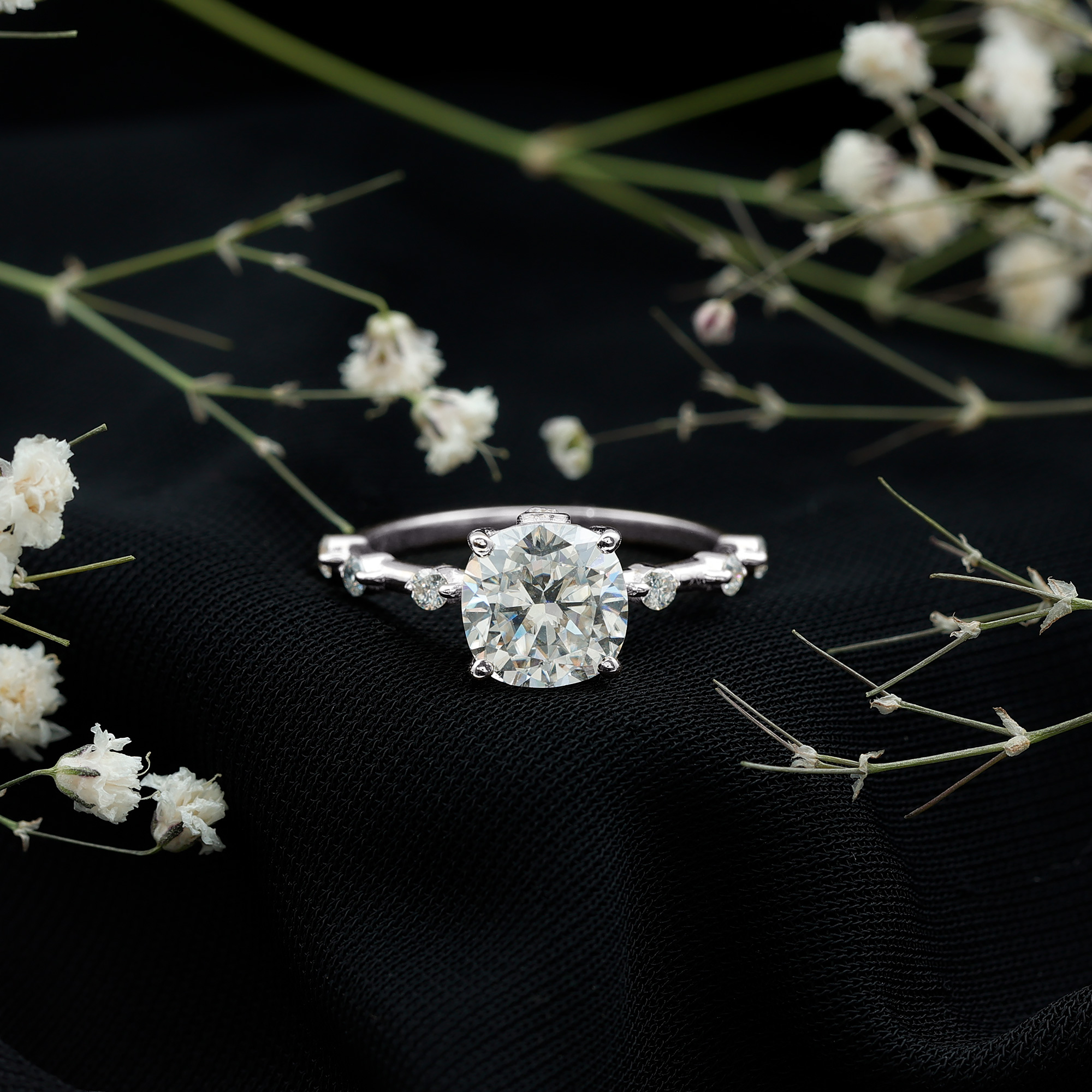 thumbnail video image 2 of Rosec Jewels Sterling Silver Cushion Cut Ring (8 mm, 925 Stamped) - D-VS1 Quality 3 Carat Moissanite Engagement Ring for Women, US 6.00, 2 of 7