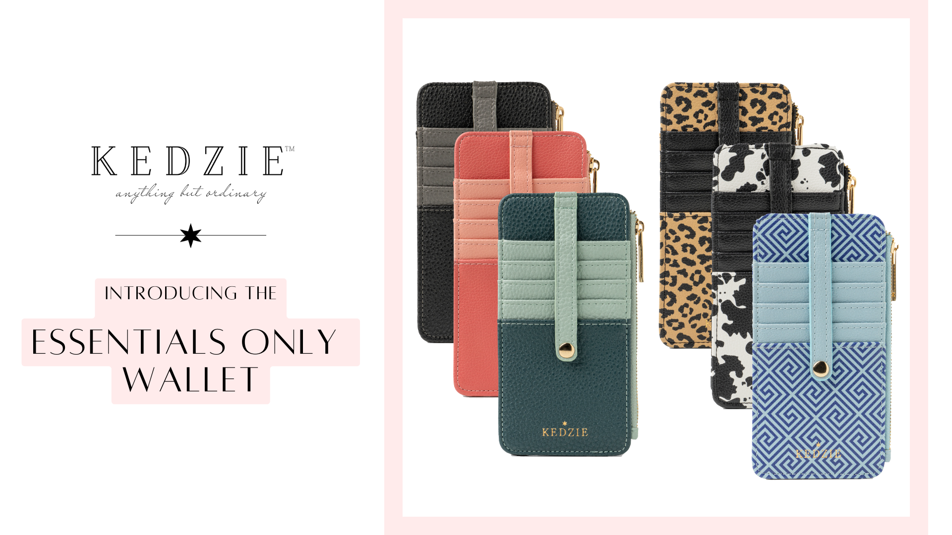 thumbnail video image 3 of Kedzie Essentials Only Zippered Wallet Vegan Leather Card Holder Exterior ID Window, Black (Women's), 3 of 10