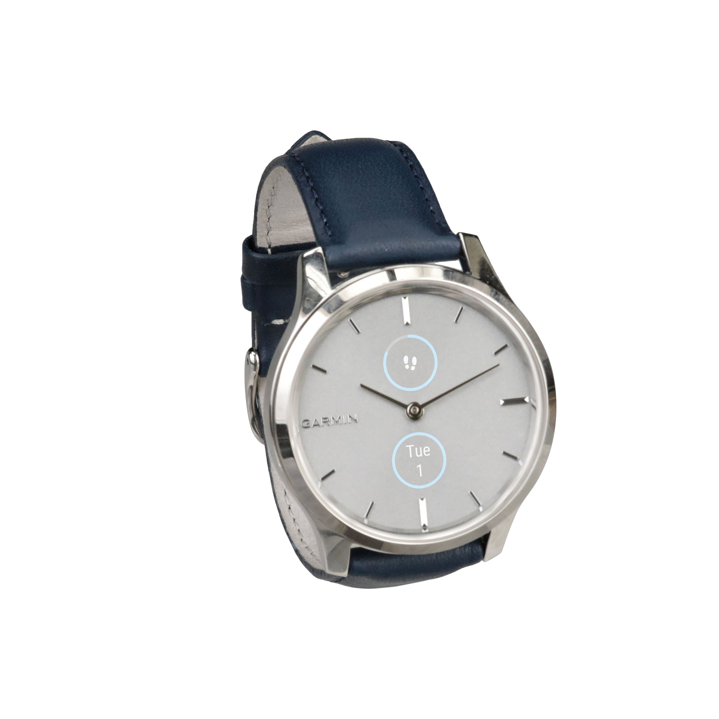Garmin Vivomove® Smart Watch, Luxe Navy Leather with Silver 