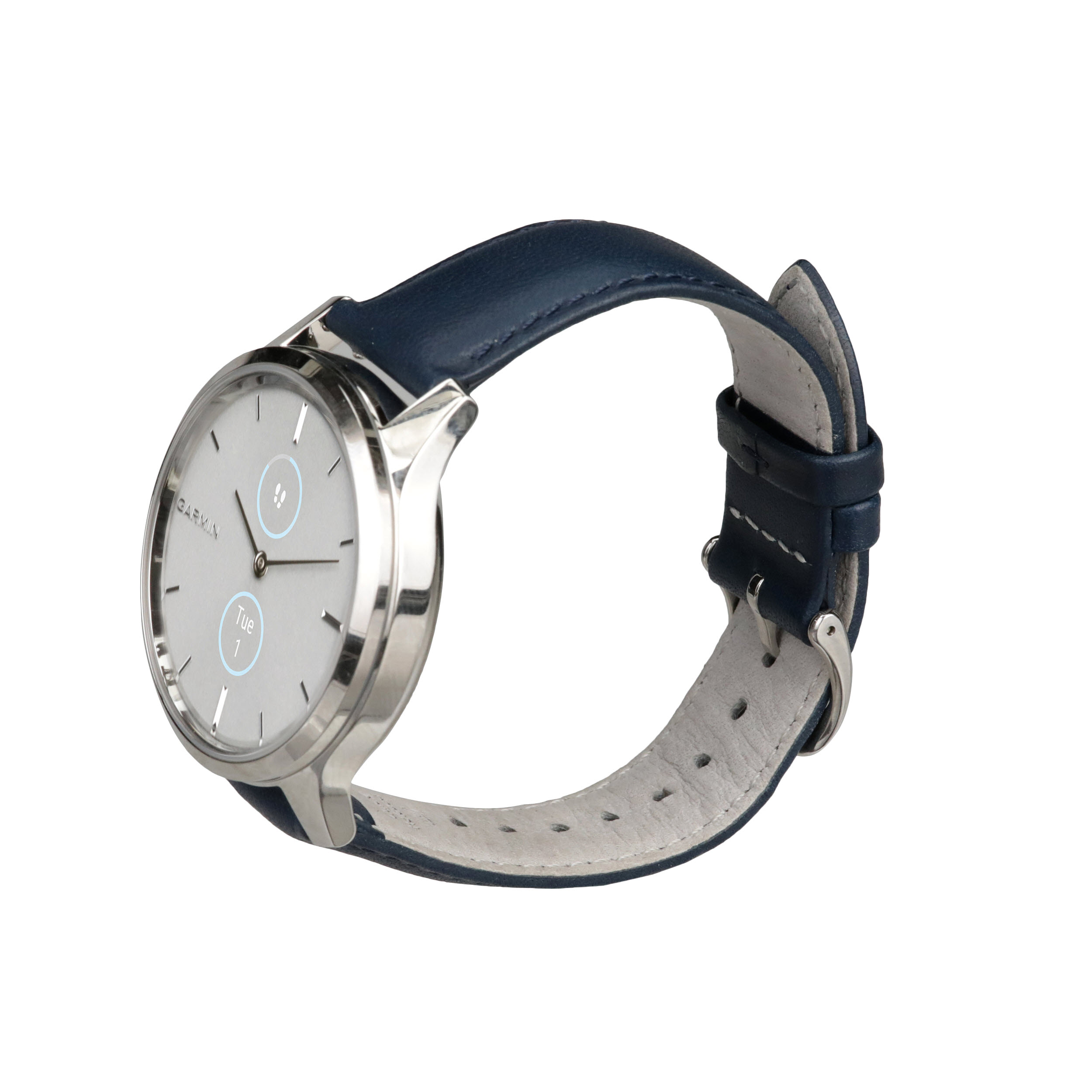 Garmin Vivomove® Smart Watch, Luxe Navy Leather with Silver 