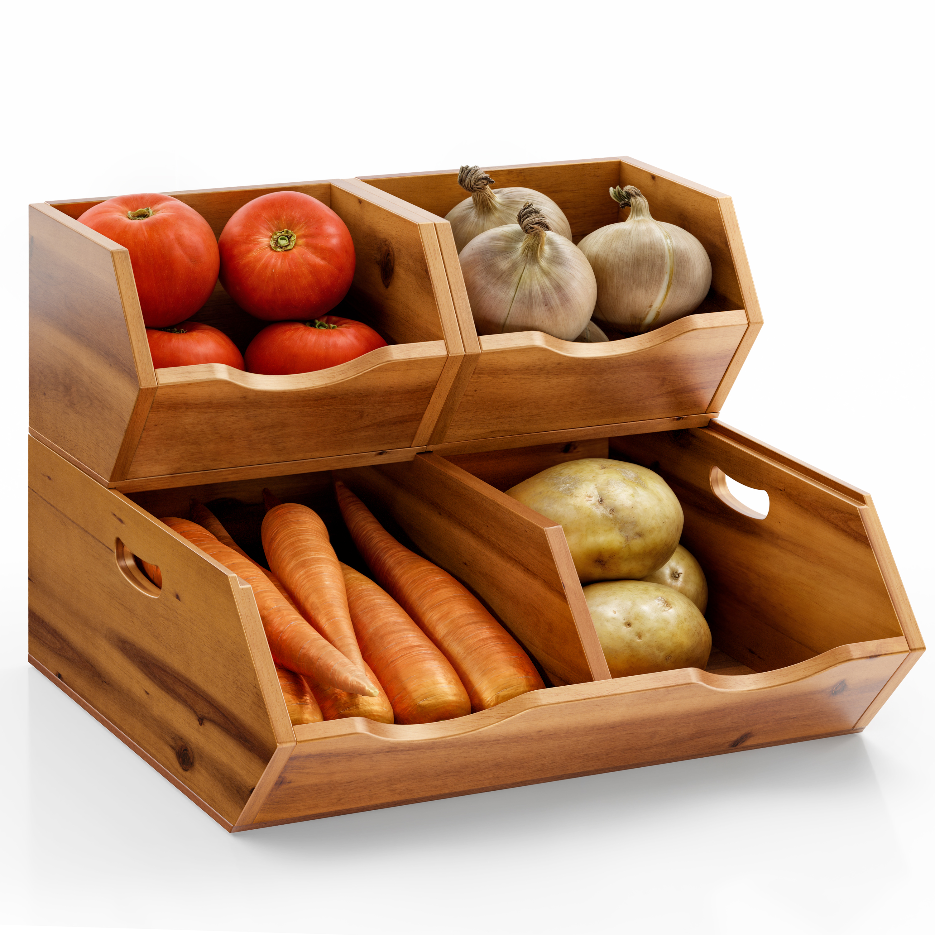 thumbnail video image 2 of TIDITA Onion and Potato Storage Bins - Acacia Wood Pantry Baskets Organization and Storage - Wooden Stackable Baskets for Bread, Fruit, Vegetable - Onion Basket for Kitchen Counter, 2 of 7