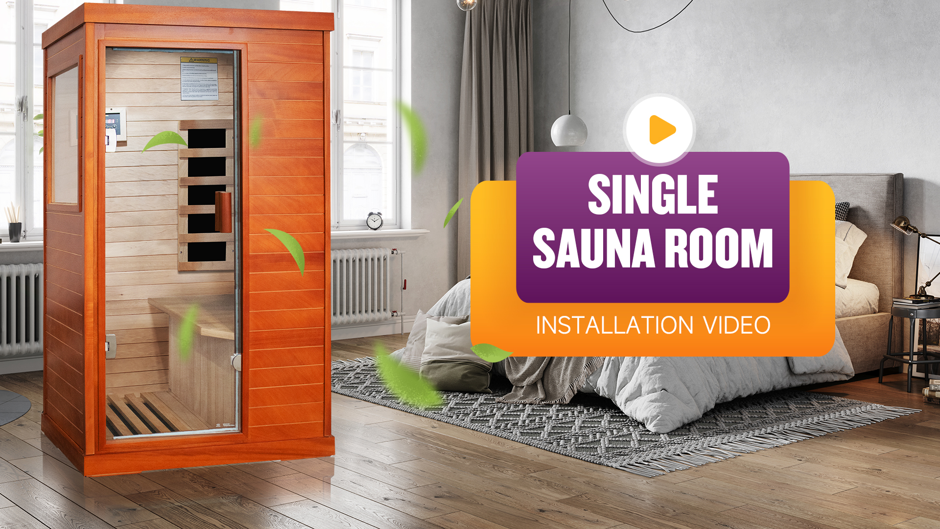thumbnail video image 2 of OUTEXER Saunas Home Sauna Indoor African Okoume Sauna 1 Person, Low EMF Far Infrared Sauna with Bluetooth Speaker, Reading Light for Home, Living Room Bathroom Gym, 2 of 9