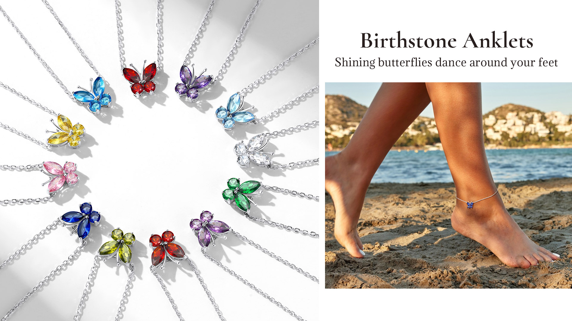 thumbnail video image 2 of U7 Sterling Silver Anklet for Women Butterfly October Birthstone Foot Bracelet Summer Beach Holiday Jewelry Gift for Her Daughter Birthday, 2 of 9