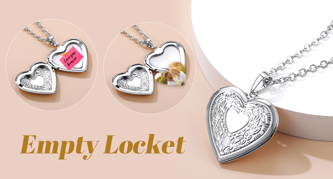 thumbnail video image 2 of KeyStyle Heart Locket Necklace for Women Personalized Necklaces that Holds Pictures Floral Vine Heart Photo Locket Necklace Mother's Day Jewelry Valentine's Day Gifts, 2 of 10