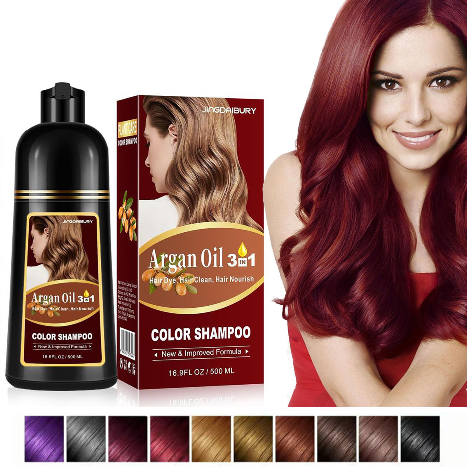 thumbnail video image 2 of Argan Oil Black Hair Dye Shampoo, 3 in 1 Hair Color Shampoo for Men & Women, Easy to Use, Shampoo Para Canas for Gray Hair Coverage, 500ml Valentine Gifts, 2 of 8