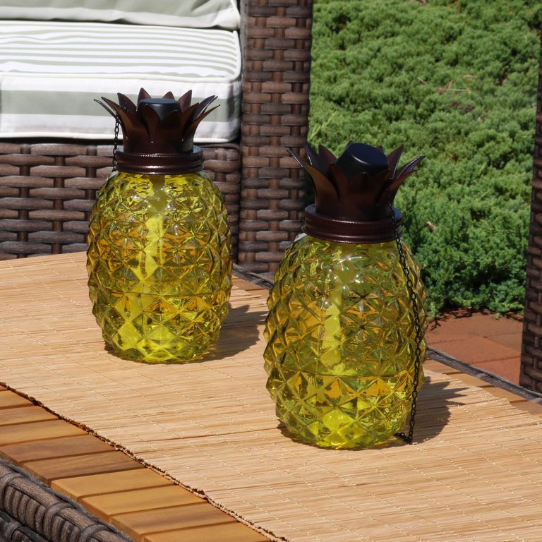 Sunnydaze 3-in-1 Pineapple Outdoor Lawn Torch - Adjustable Height - Set of 2