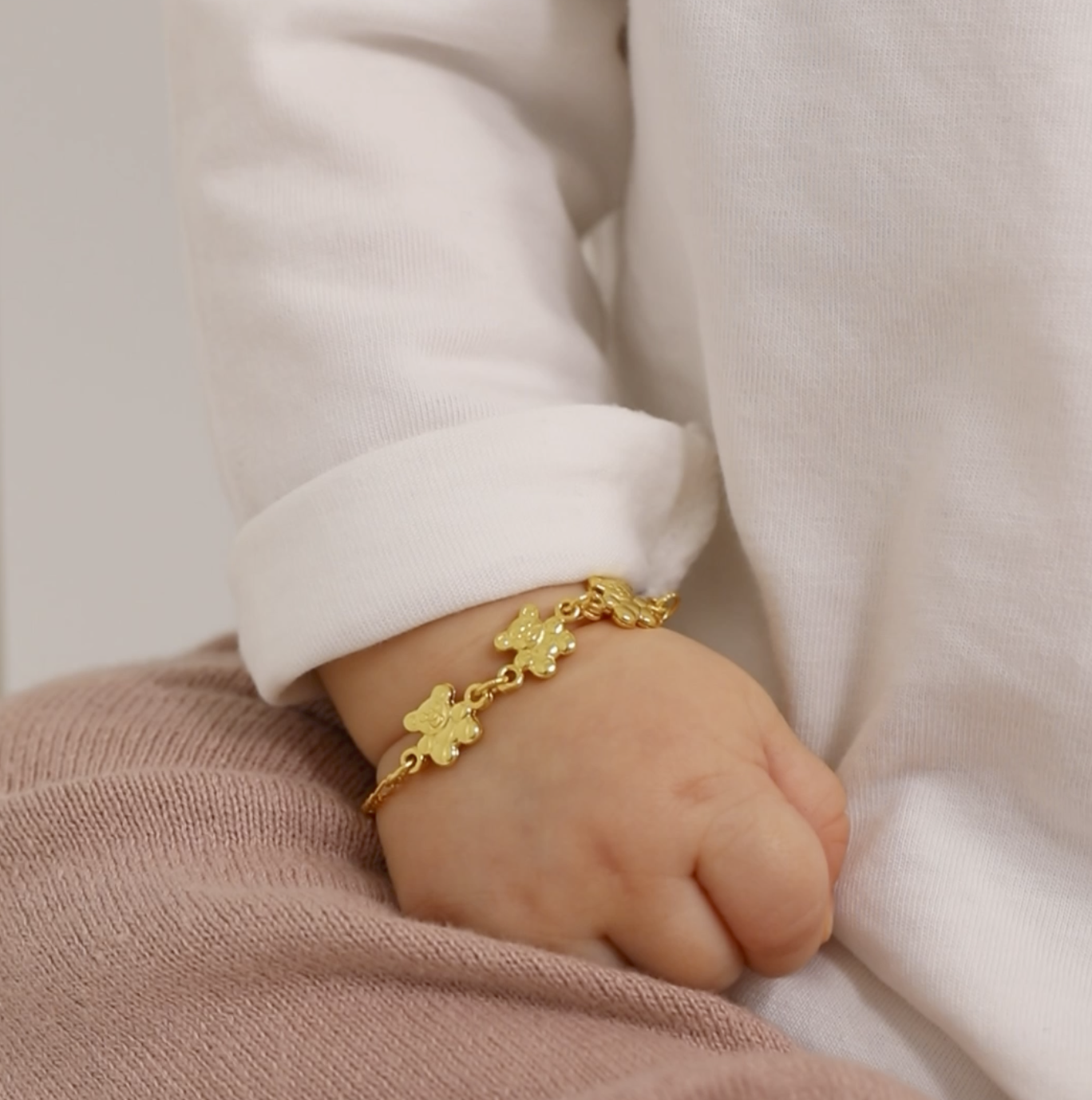 thumbnail video image 2 of 925 Sterling Silver Yellow Gold Plated Bear Charm Bracelet For Baby Girls 5", 2 of 7